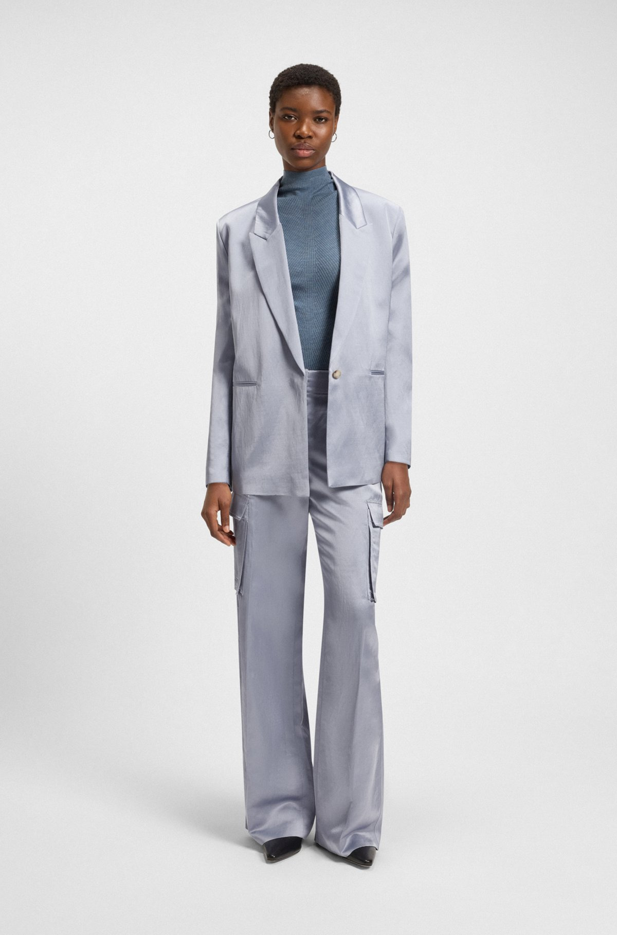 REGULAR-FIT TROUSERS IN SATEEN - 3