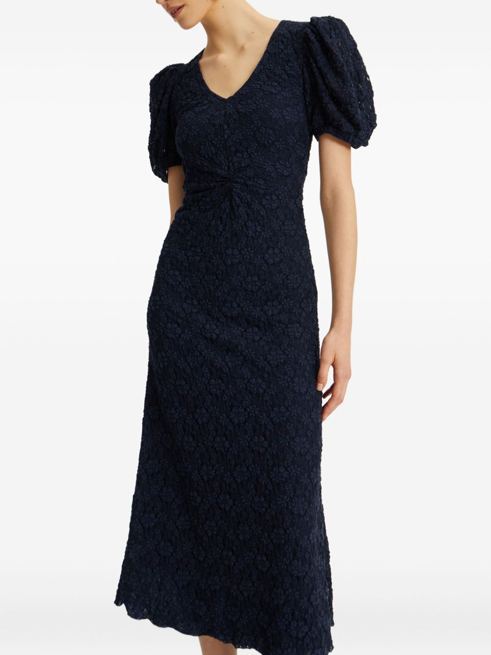 puff-sleeve lace midi dress - 4