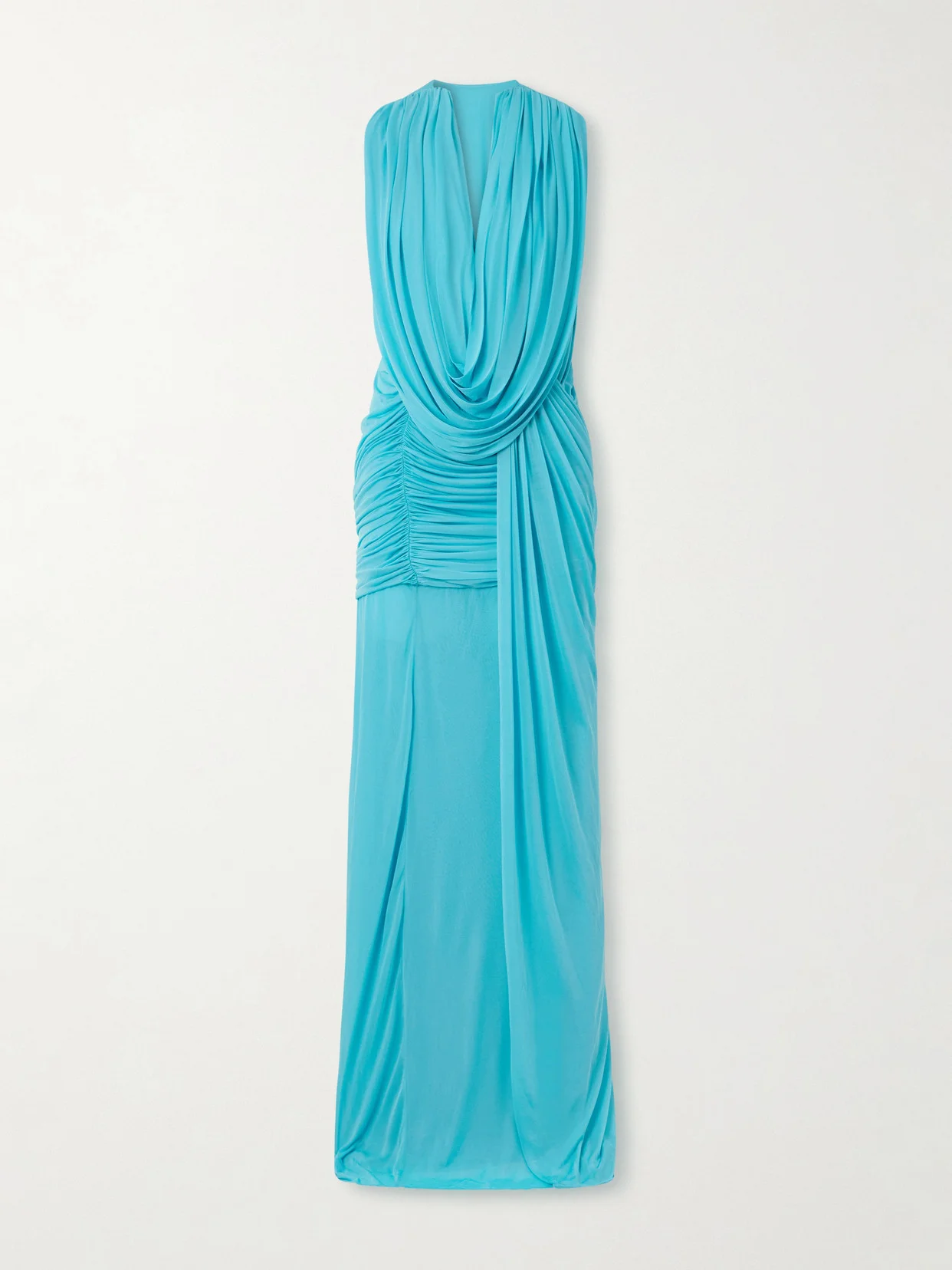 Ripple Draped Ruched Mesh Gown - 1