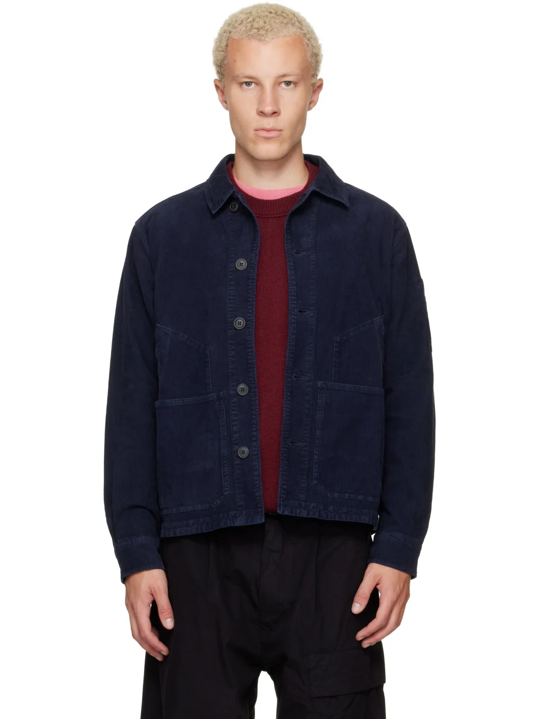 Navy Corduroy Button Lens Jacket - 1
