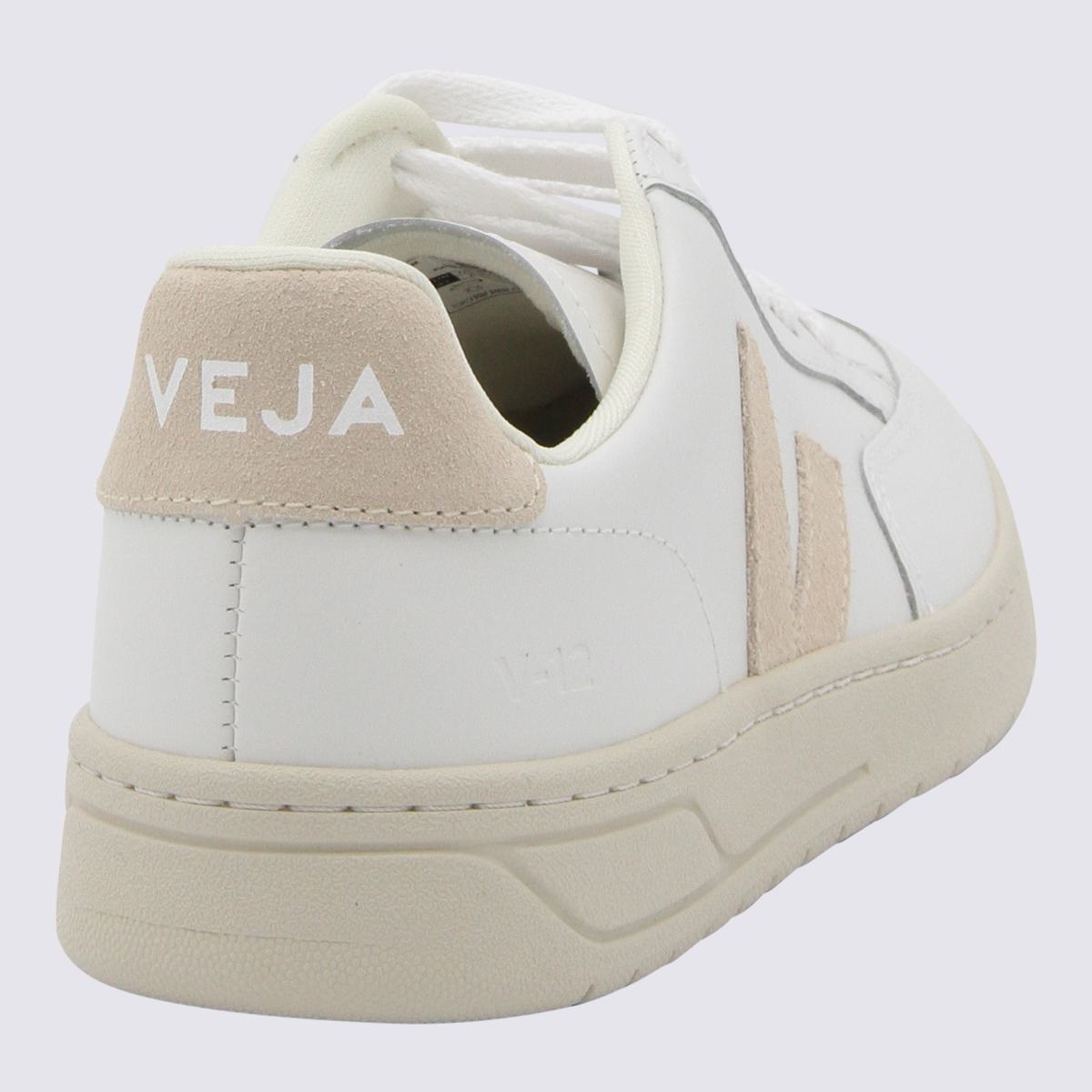 VEJA WHITE AND PINK LEATHER V-12 SNEAKERS - 2