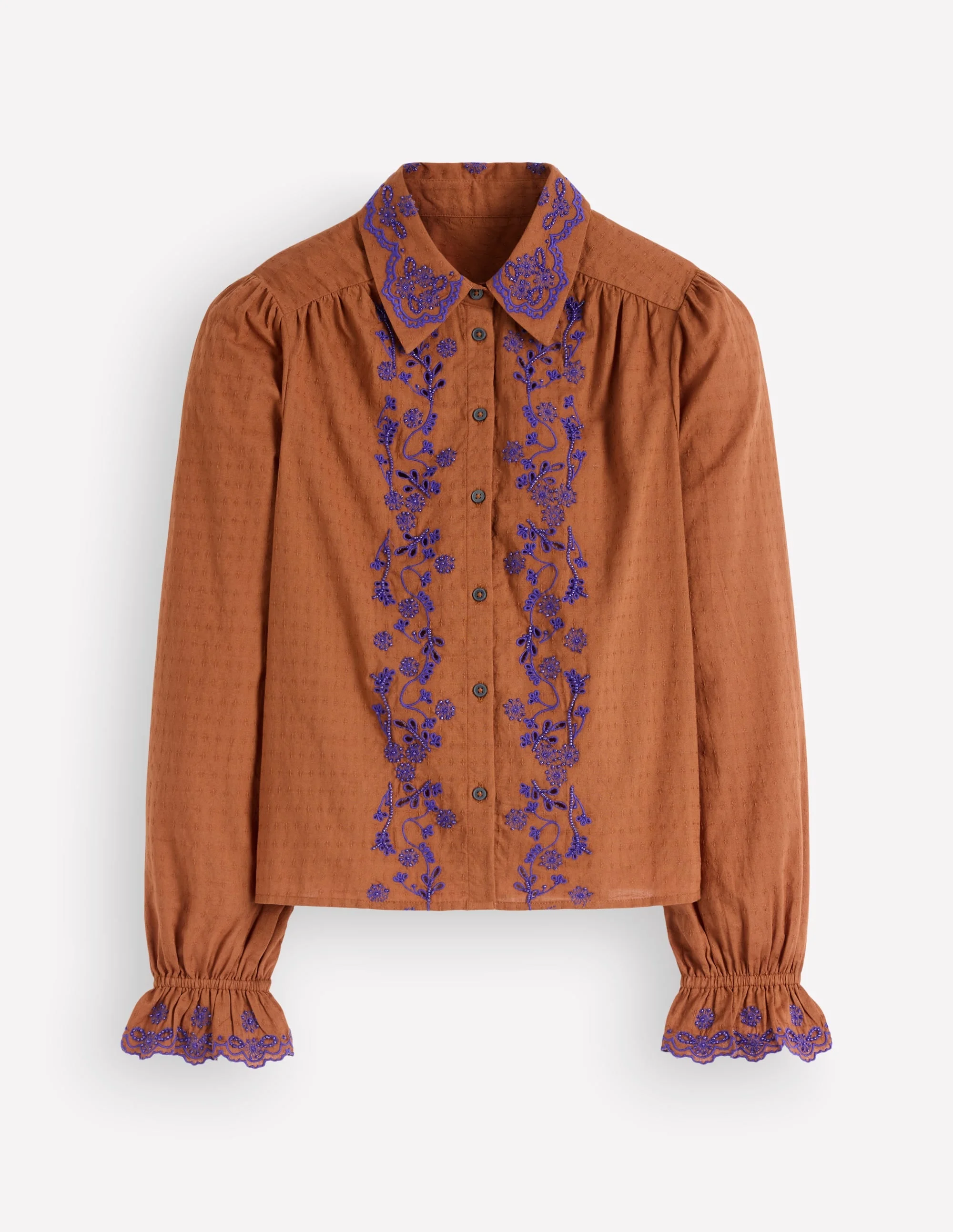 Violet Cotton Top-Brown Beaded - 1