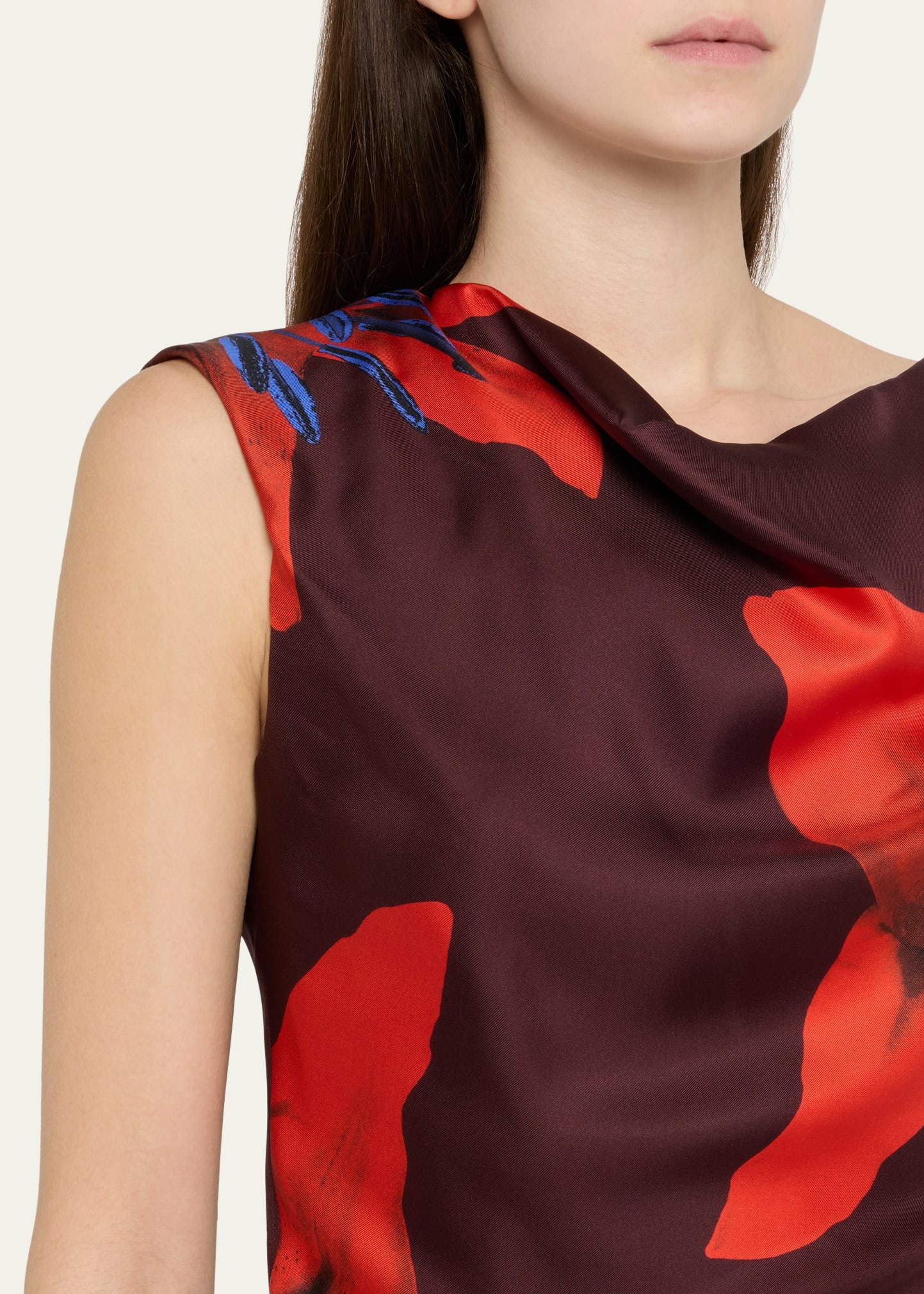 Lily-Print Draped Short-Sleeve Midi Dress - 5