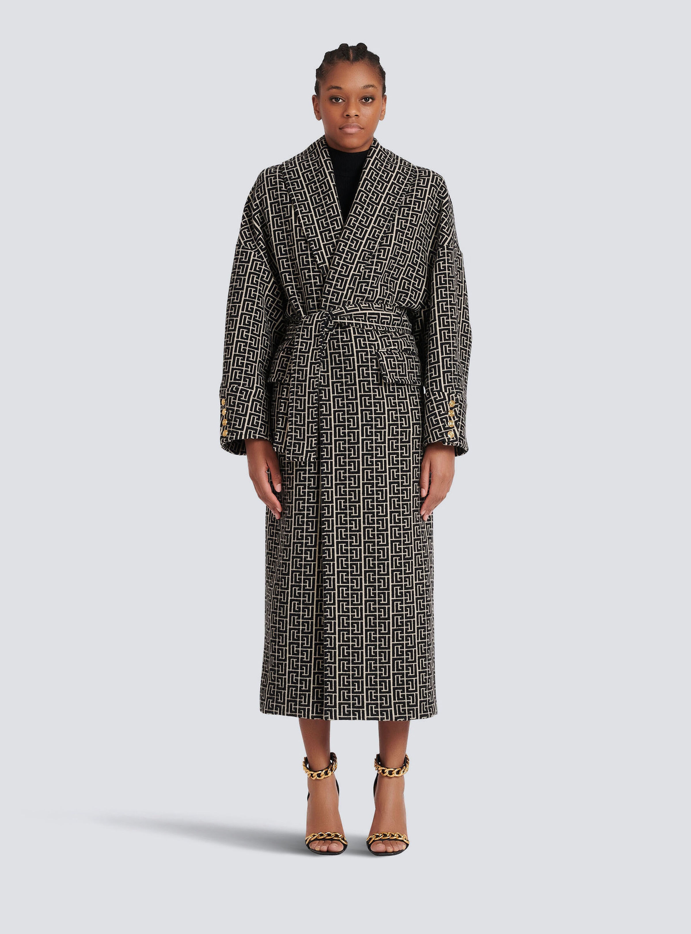 Balmain print monogram wool coat - 3
