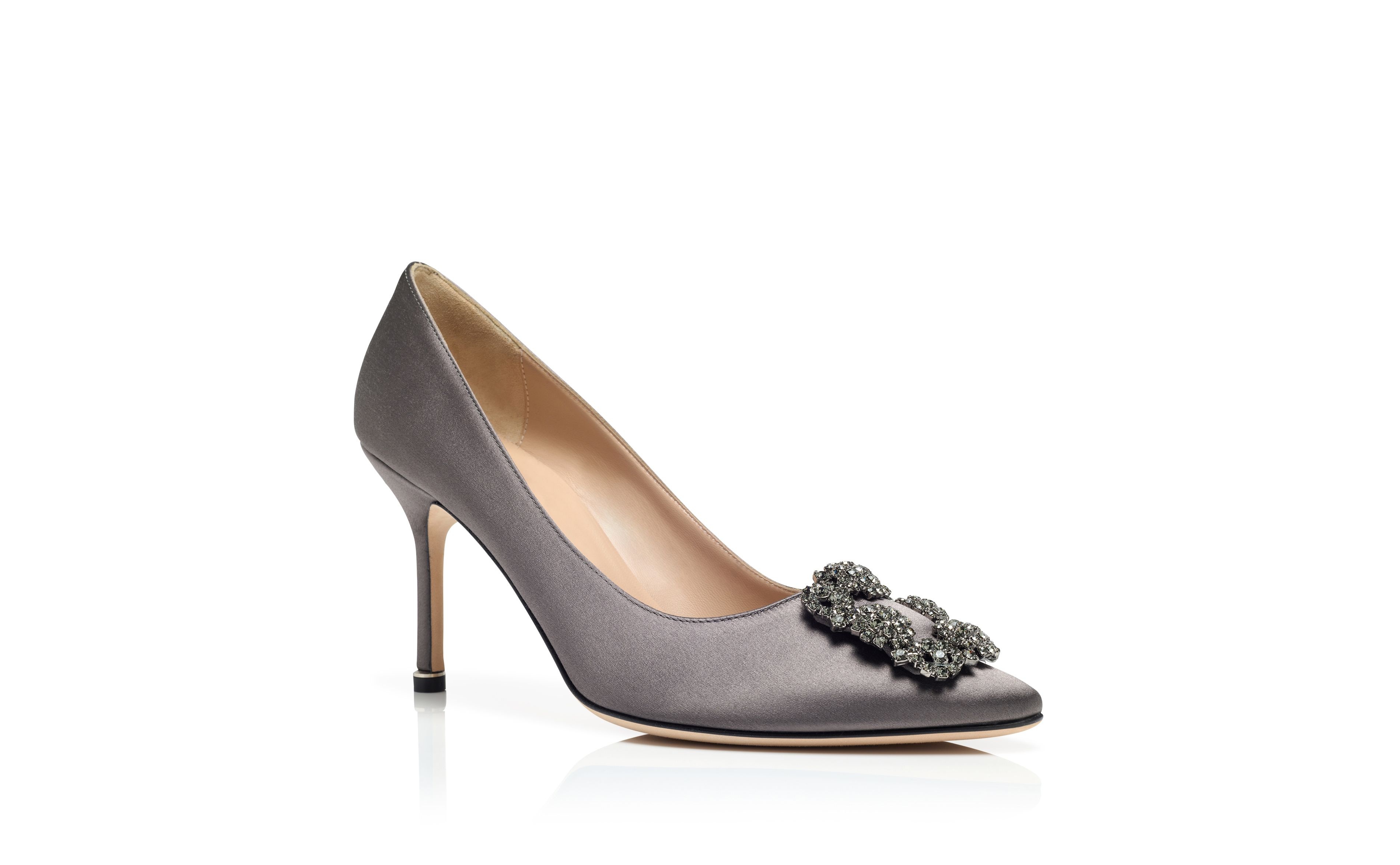 Dark Grey Satin Jewel Buckle Pumps - 3