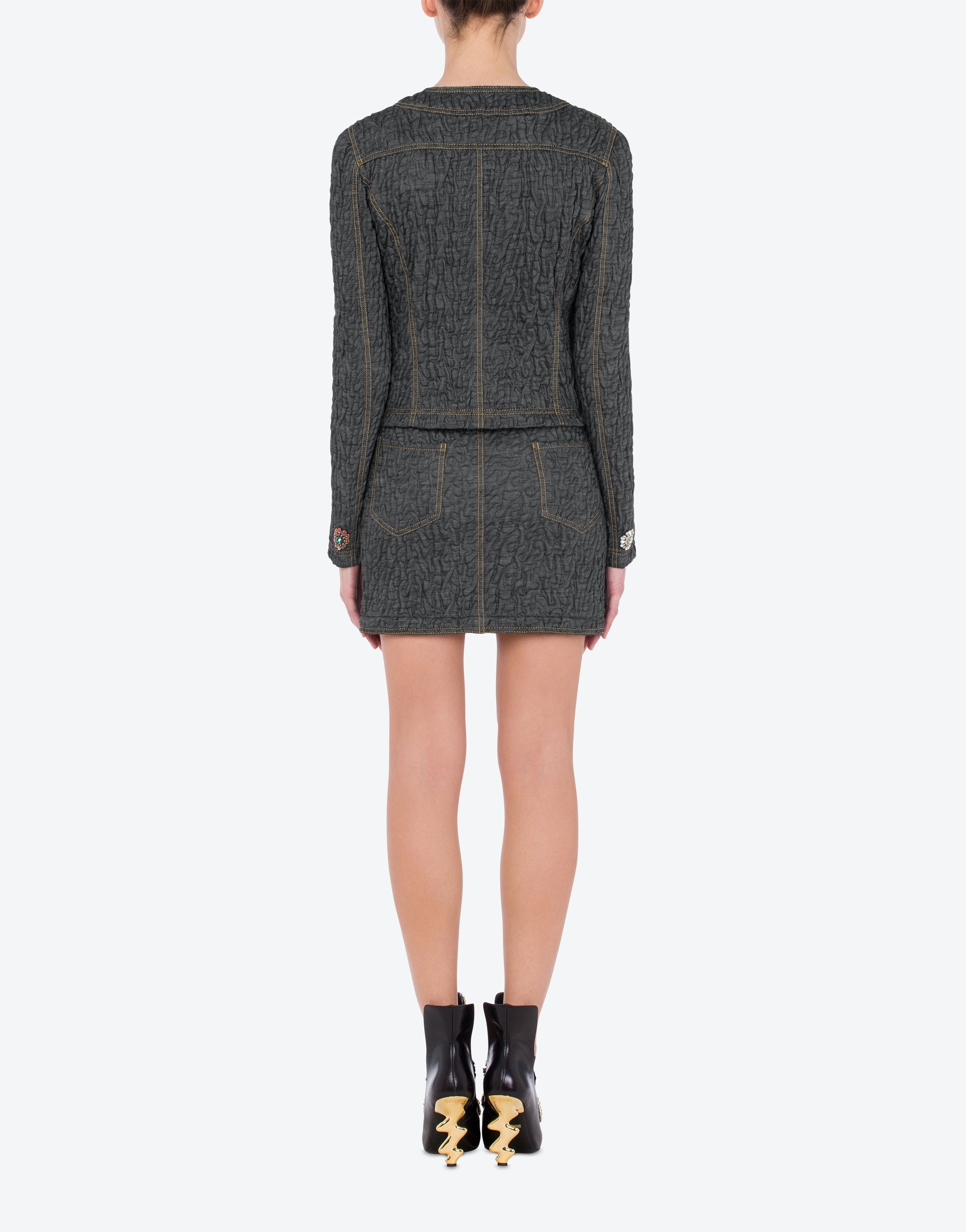 JEWEL FLOWERS BLACK DENIM JACKET - 3