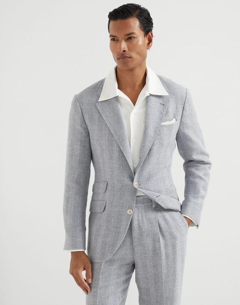 Linen, silk, wool and cotton textured stripe diagonal deconstructed Cavallo blazer - 1