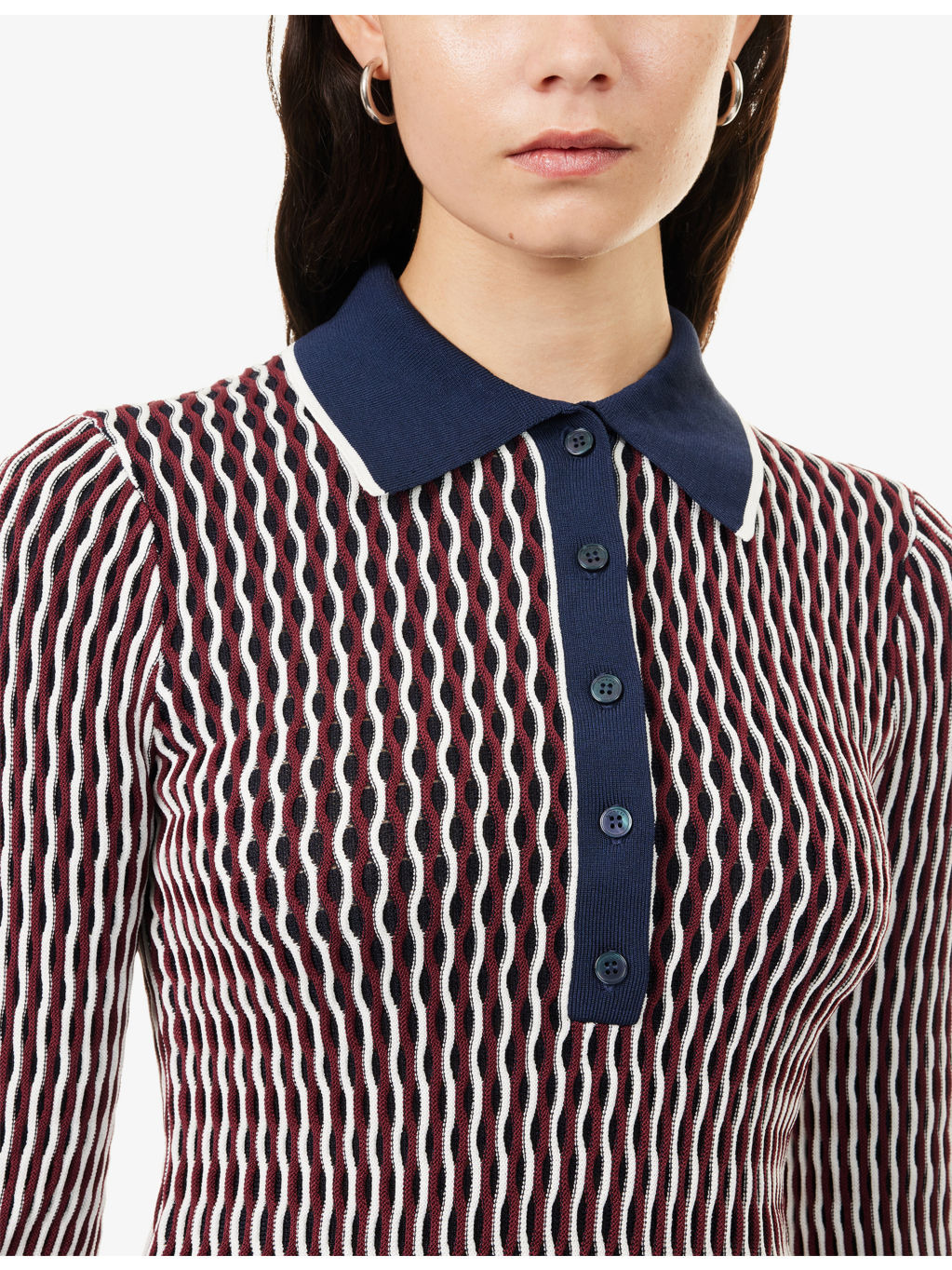 Colleen Stripe-Pattern Stretch-Knit Polo Top - 5