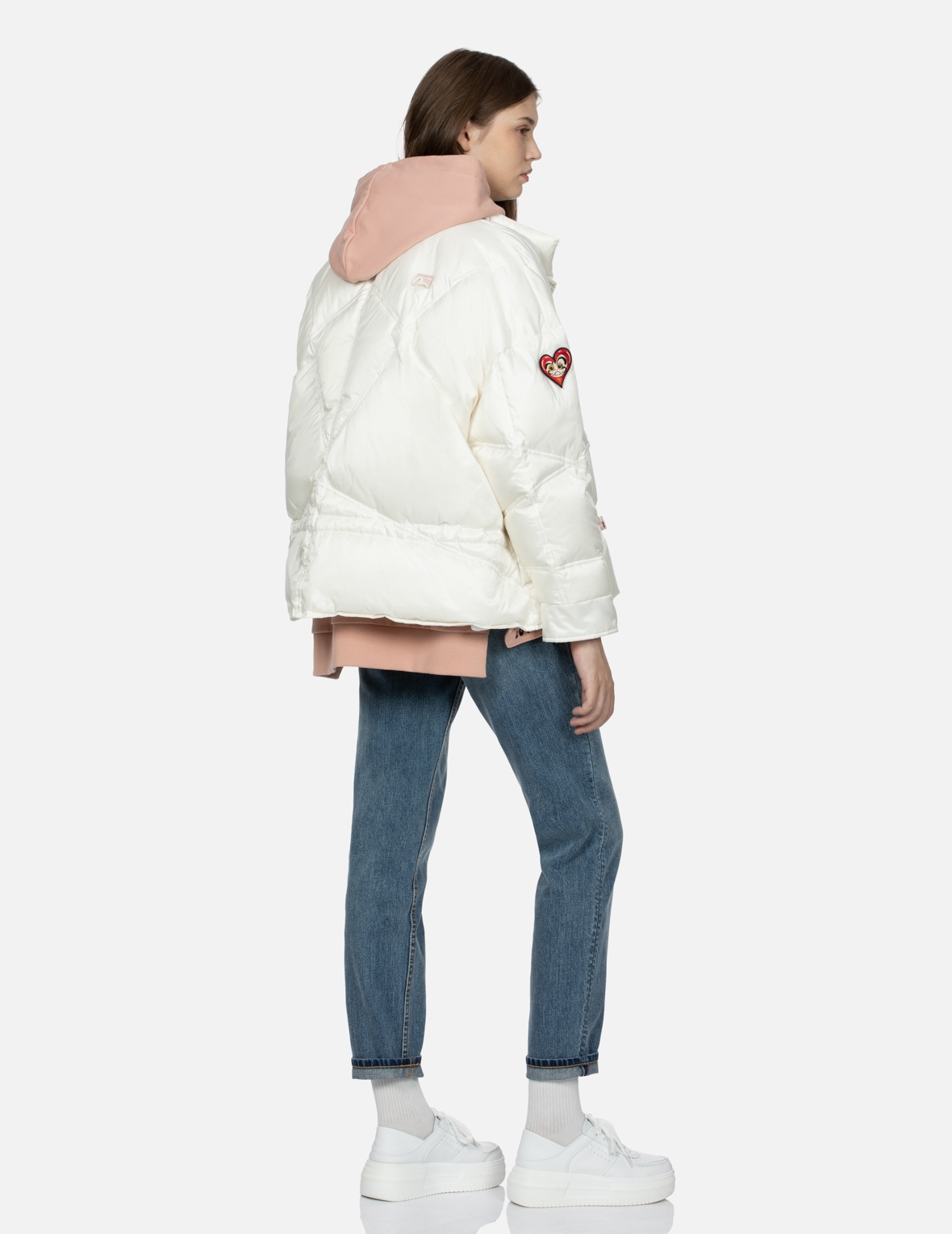 LOGO AND DARUMA HEART EMBROIDERED BADGES FASHION FIT DOWN JACKET - 4