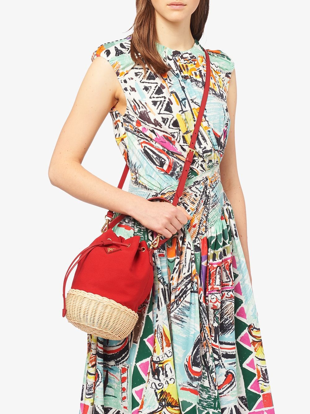 wicker and canvas shoulder bag - 2