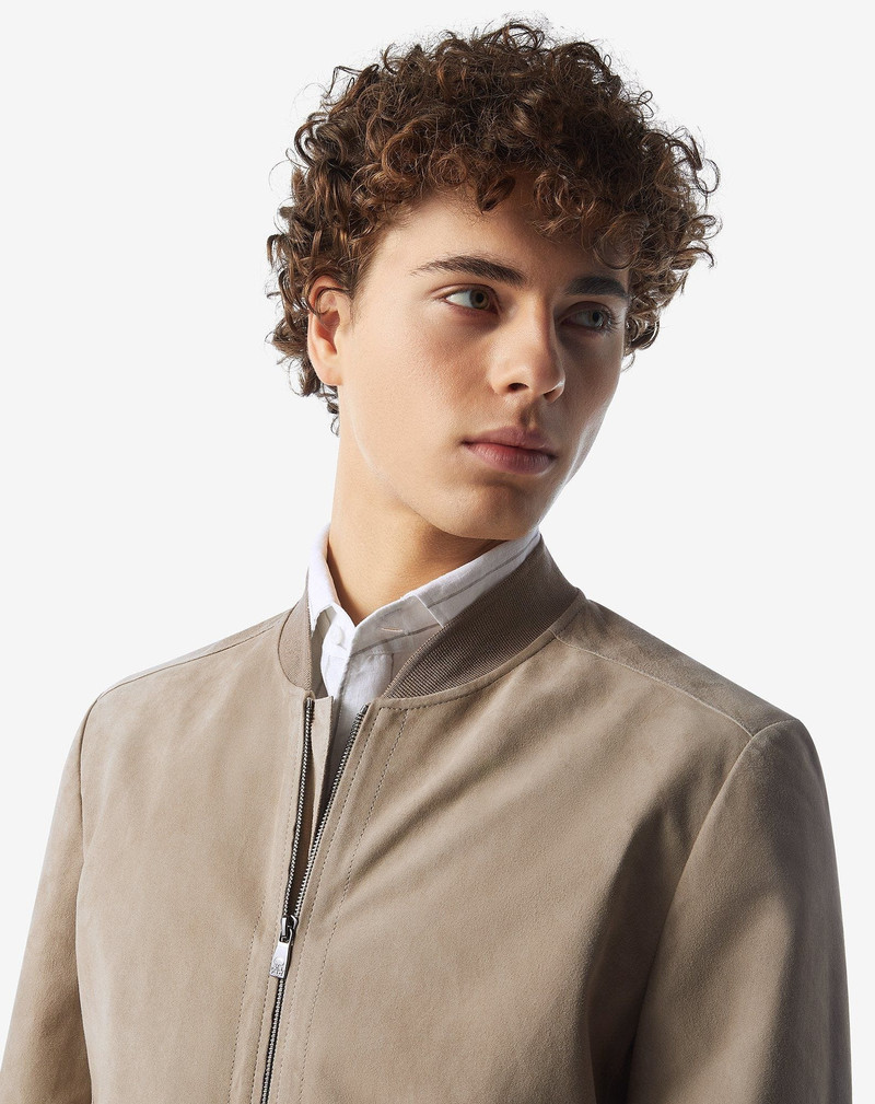 Unlined greige suede bomber jacket 4