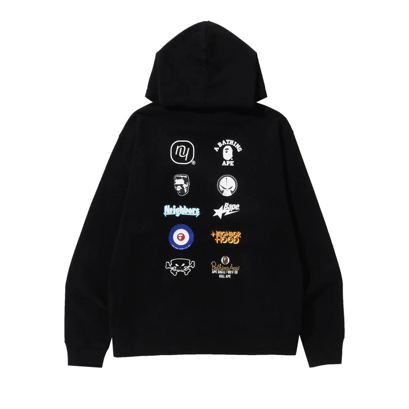 A BATHING APE® BAPE x Neighborhood Relaxed Fit Pullover Hoodie 'Black' outlook