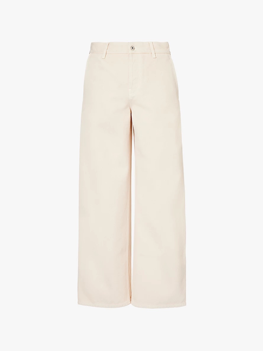 Brand-embroidered wide-leg mid-rise cotton trousers - 1