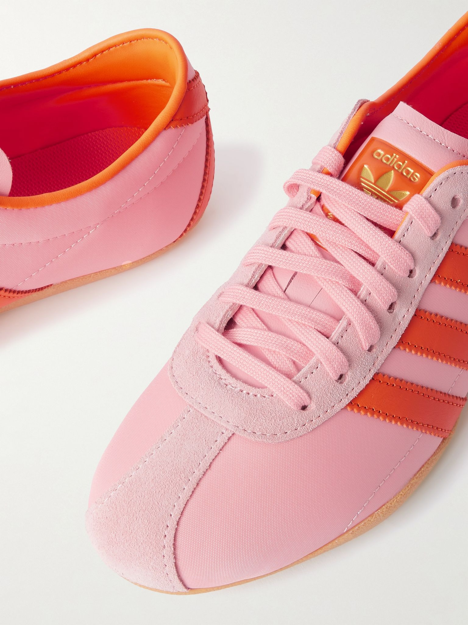 Tokyo W leather and suede-trimmed shell sneakers Bright pink - 4