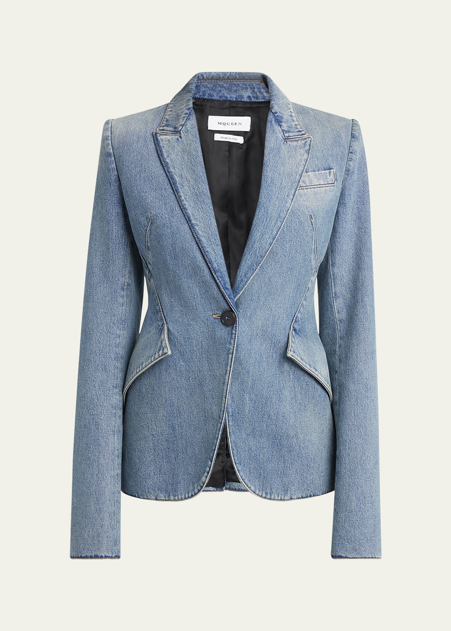 One-Button Denim Blazer - 1