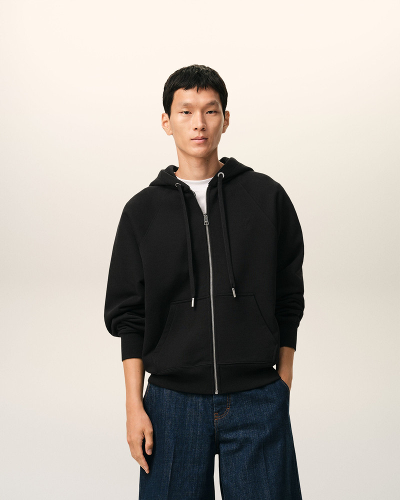 AMI Paris BLACK COTTON EMBOSSED AMI DE COEUR ZIPPED HOODIE outlook