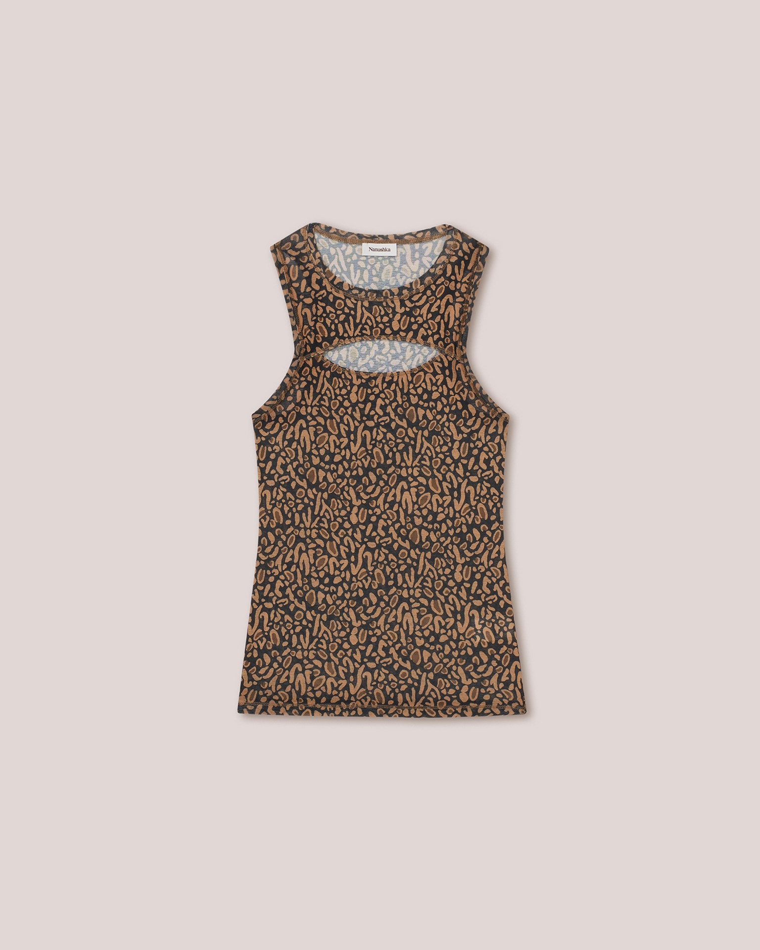 LIO - Mesh jersey cut-out tank top - Brown ocelot - 1