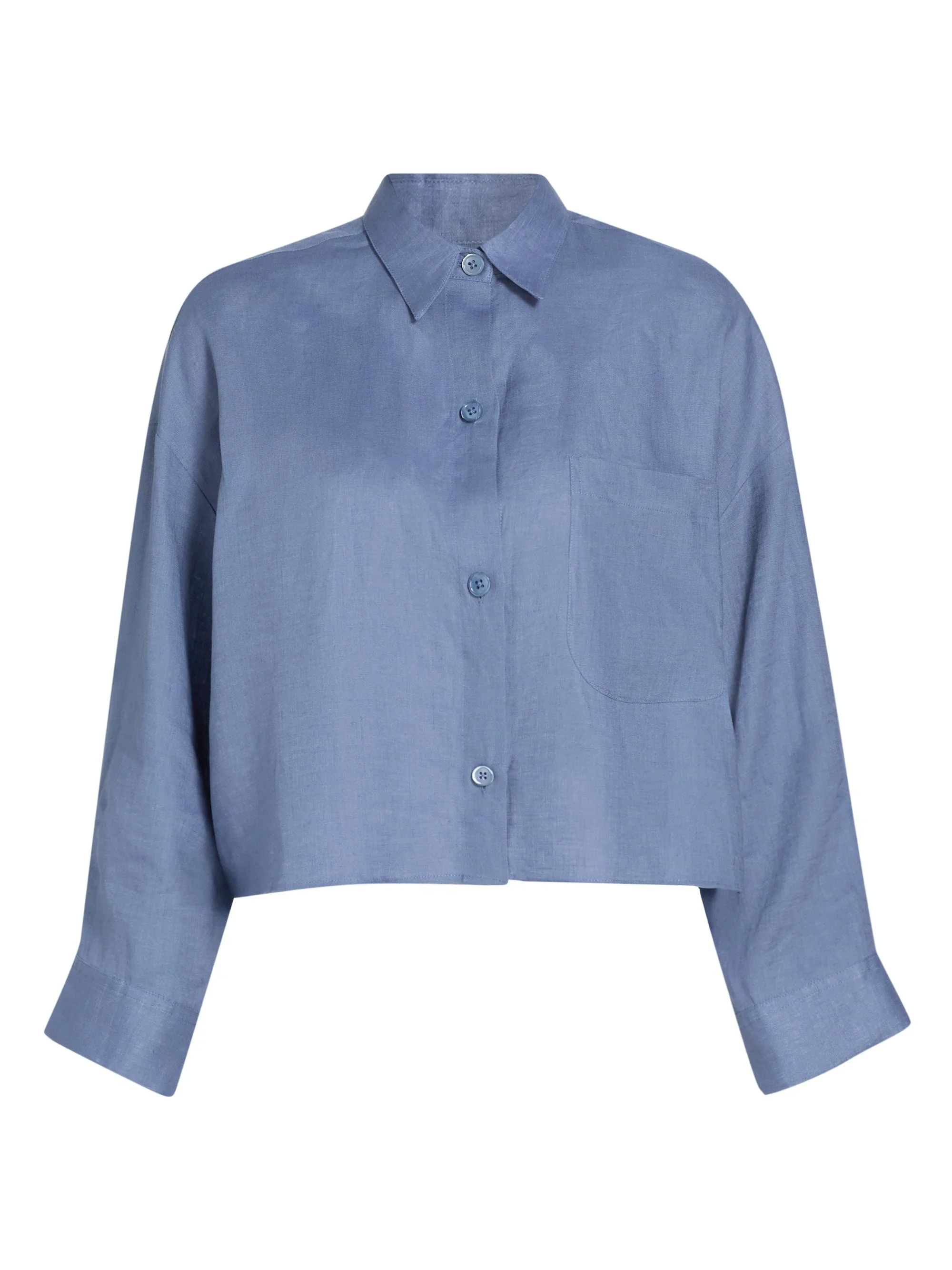 Women's Next Ex Cotton-Silk Button-Front Shirt - Dusty Blue - 1