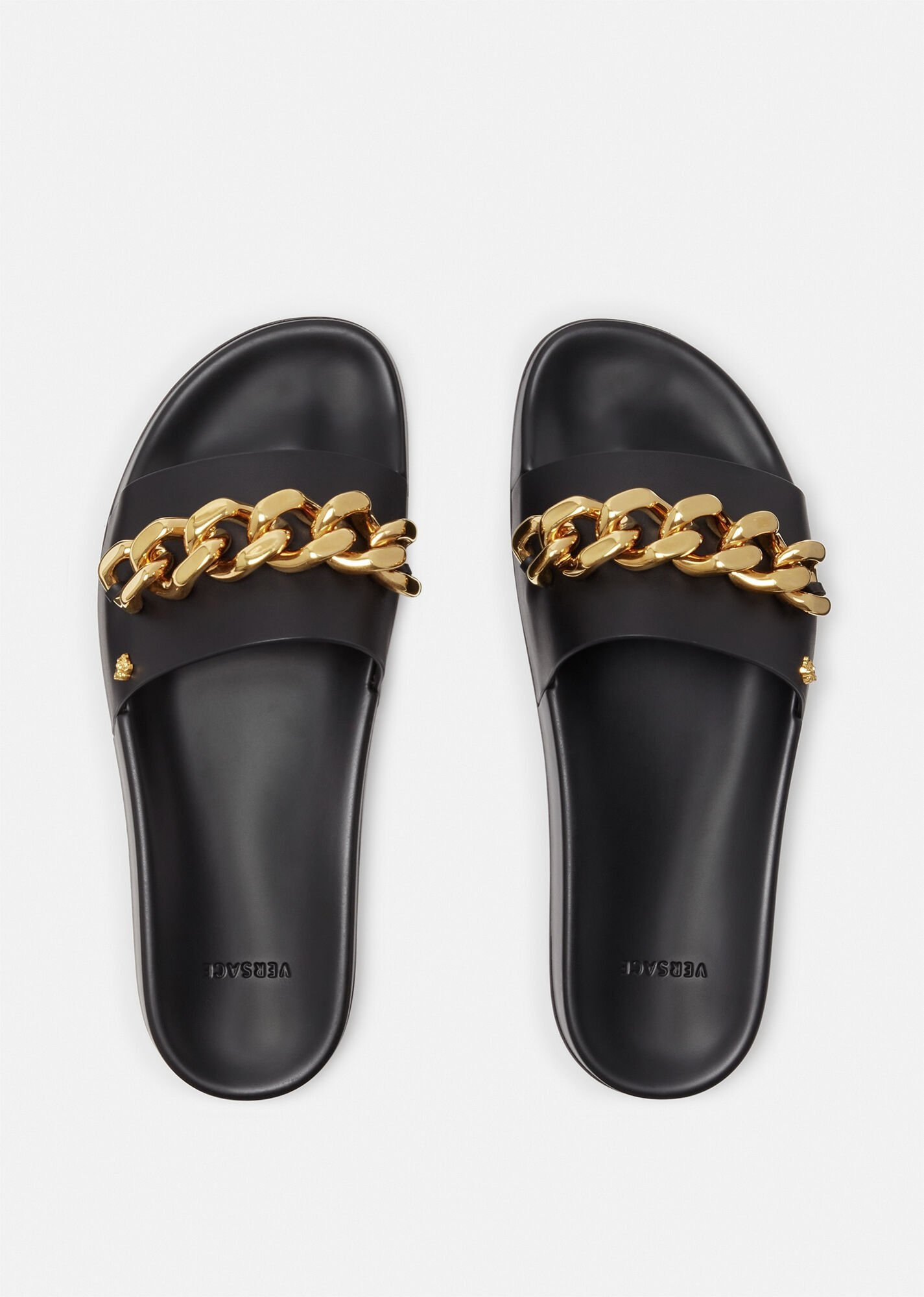 Medusa Chain Leather Slides - 3