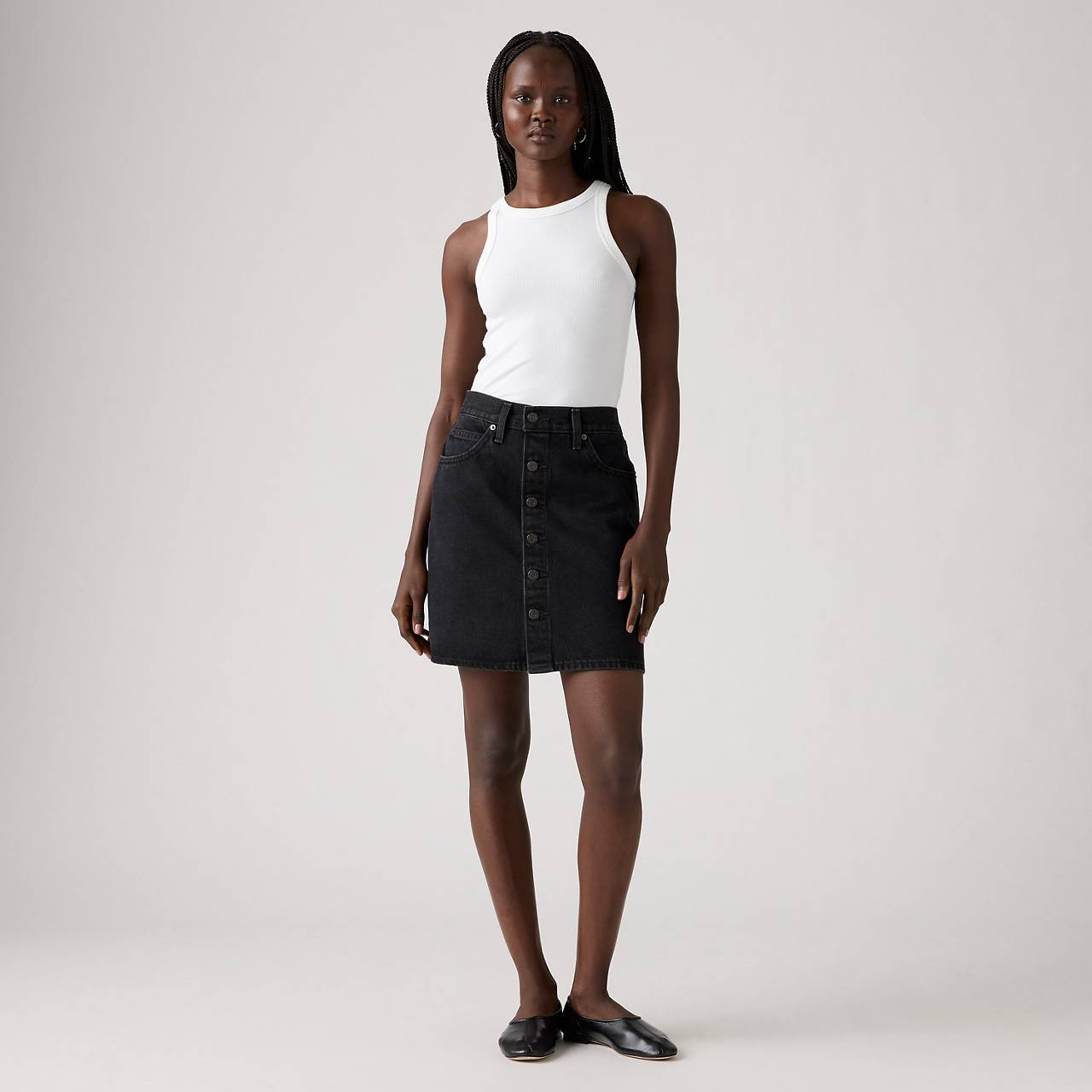 RETRO BUTTON FRONT SKIRT - 2