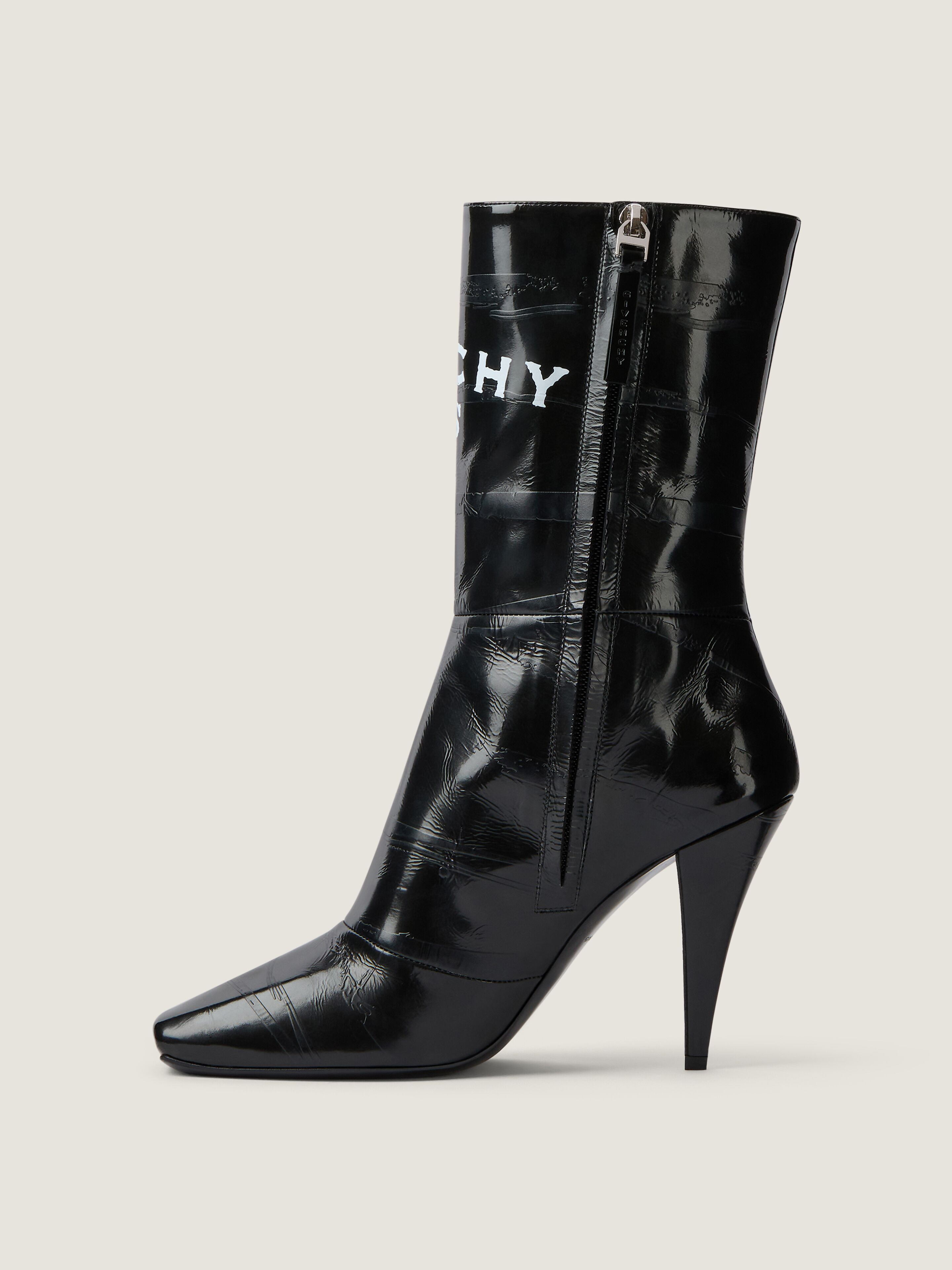SLICED SQUARE GIVENCHY TAPE ANKLE BOOTS IN LEATHER - 4