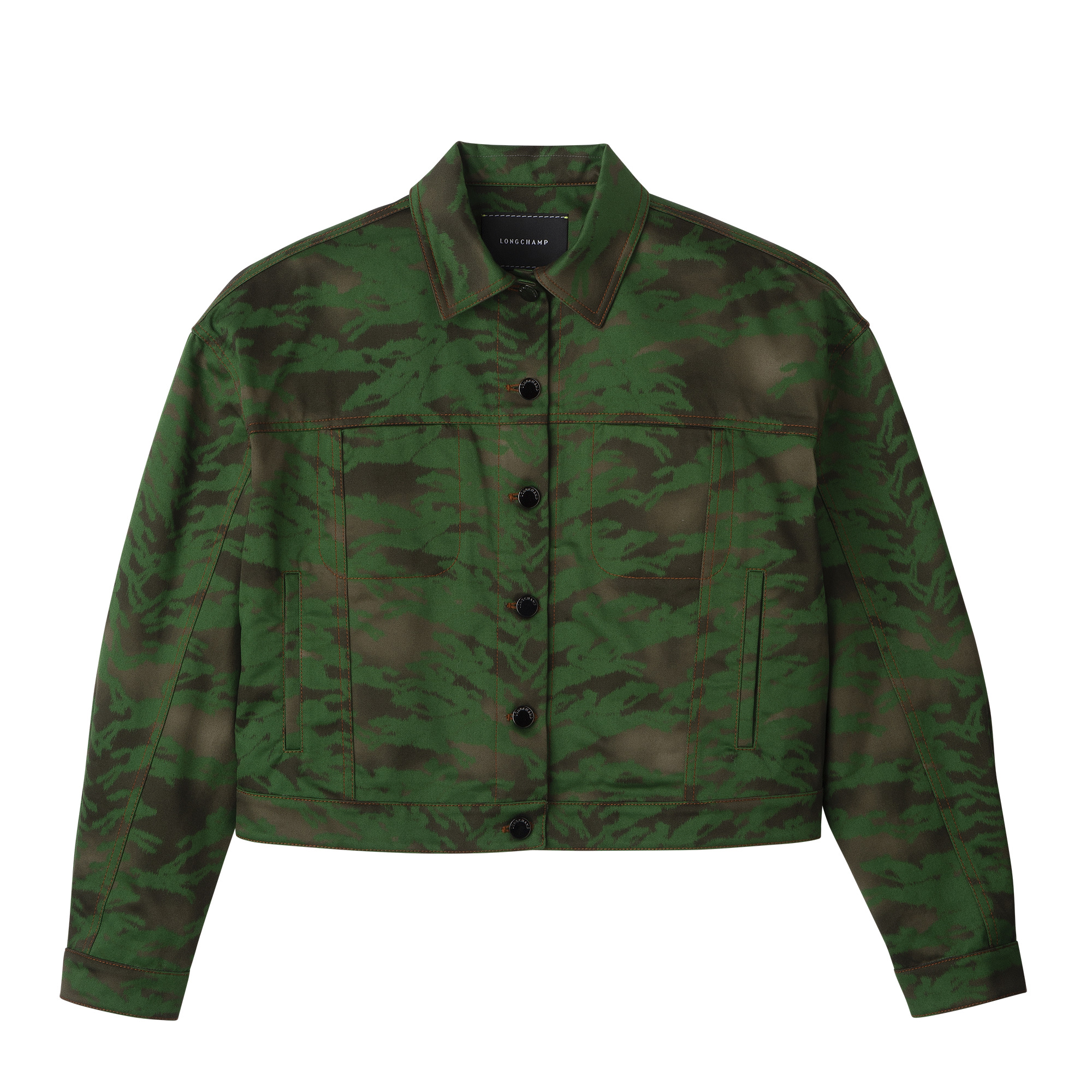 Topstitching short jacket Khaki - Cotton gabardine - 1