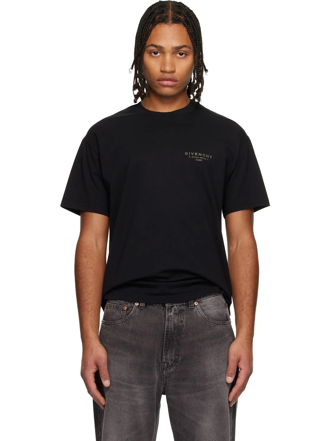 Black Cotton 'GIVENCHY' Stamp Print T-shirt - 1
