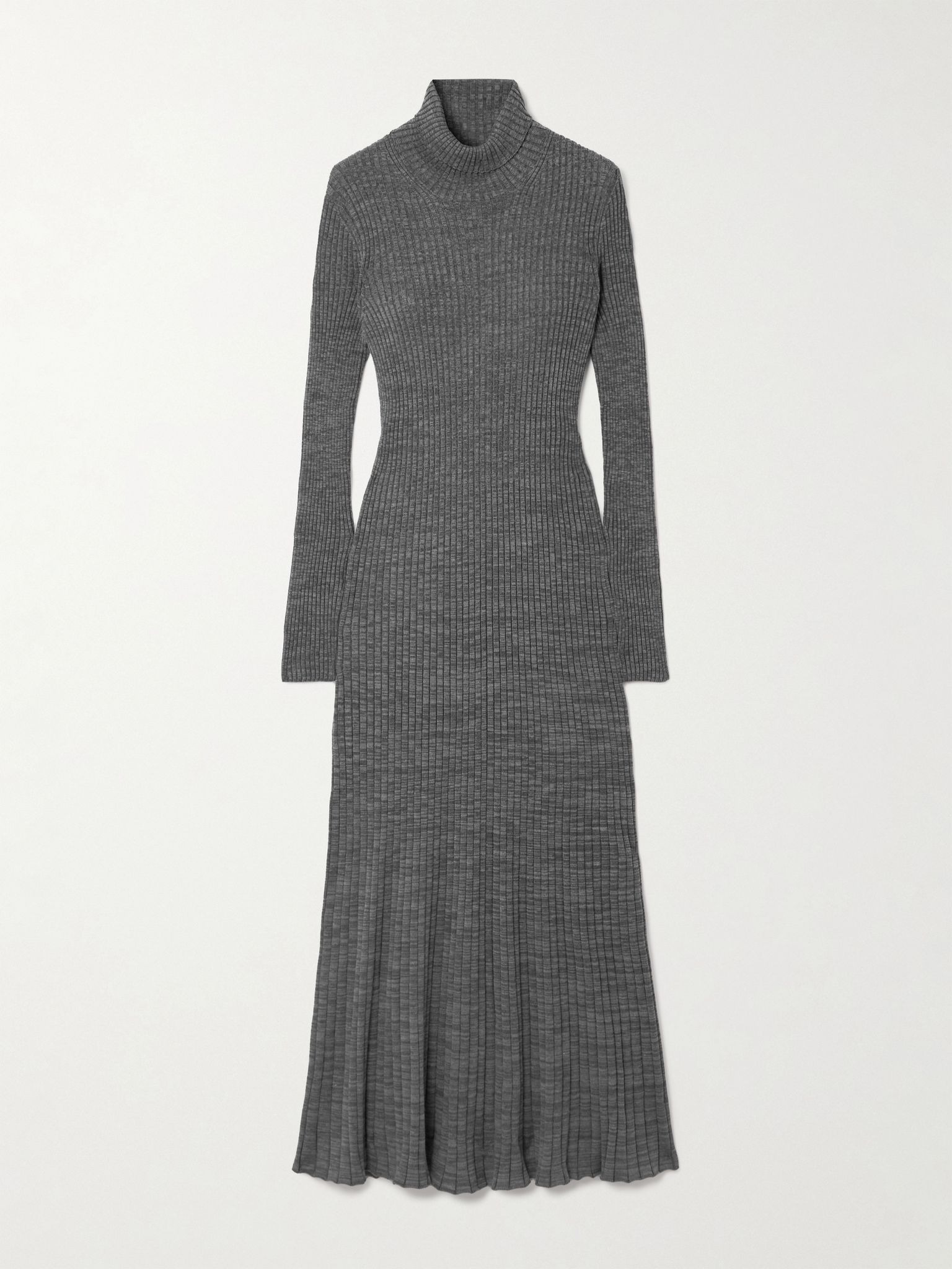 Ribbed wool turleneck midi dress Gray - 1
