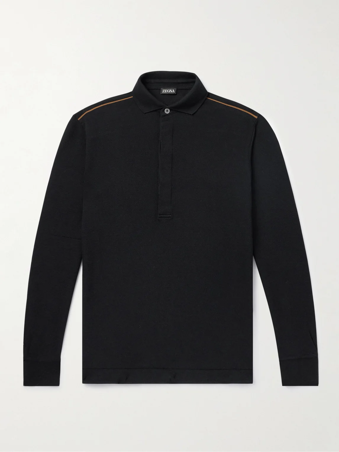 Leather-Trimmed Cotton-Piqué Polo Shirt - 1