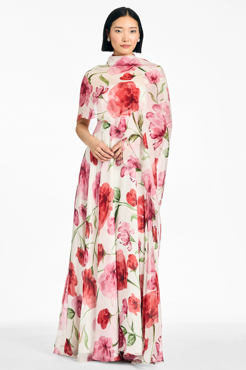 EMBELLISHED AMES GOWN - GRANDE WATERCOLOR POPPIES 6