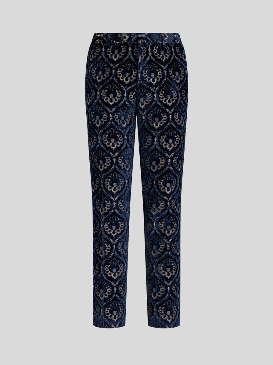 VELVET JACQUARD SLIM-FIT TROUSERS - 1