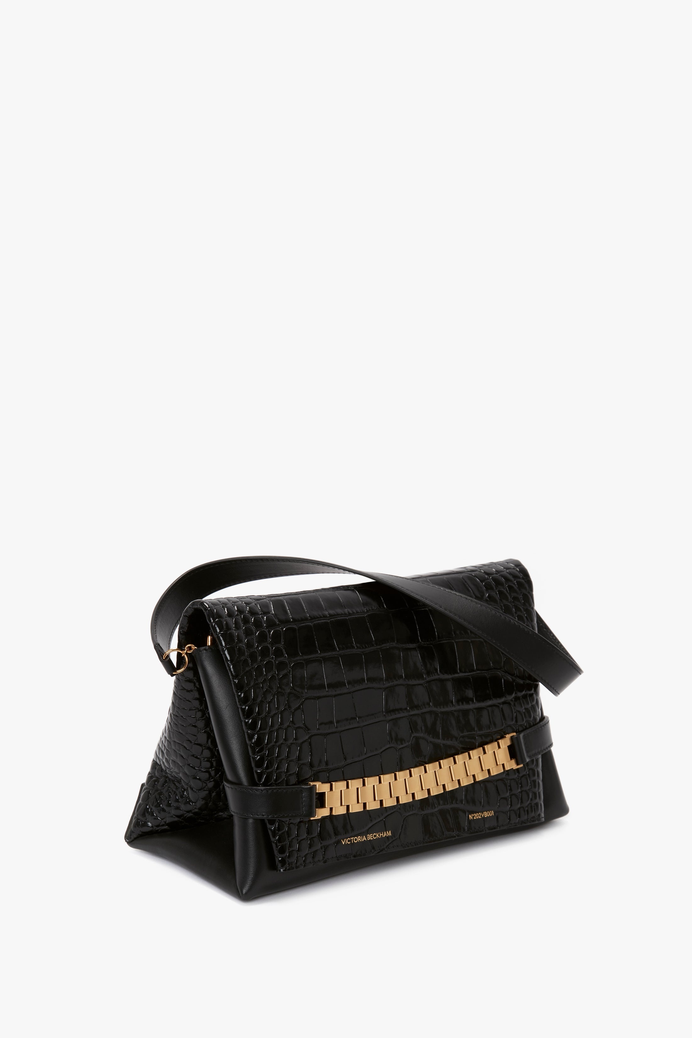 Chain Pouch With Strap In Black Croc-Effect Leather - 5