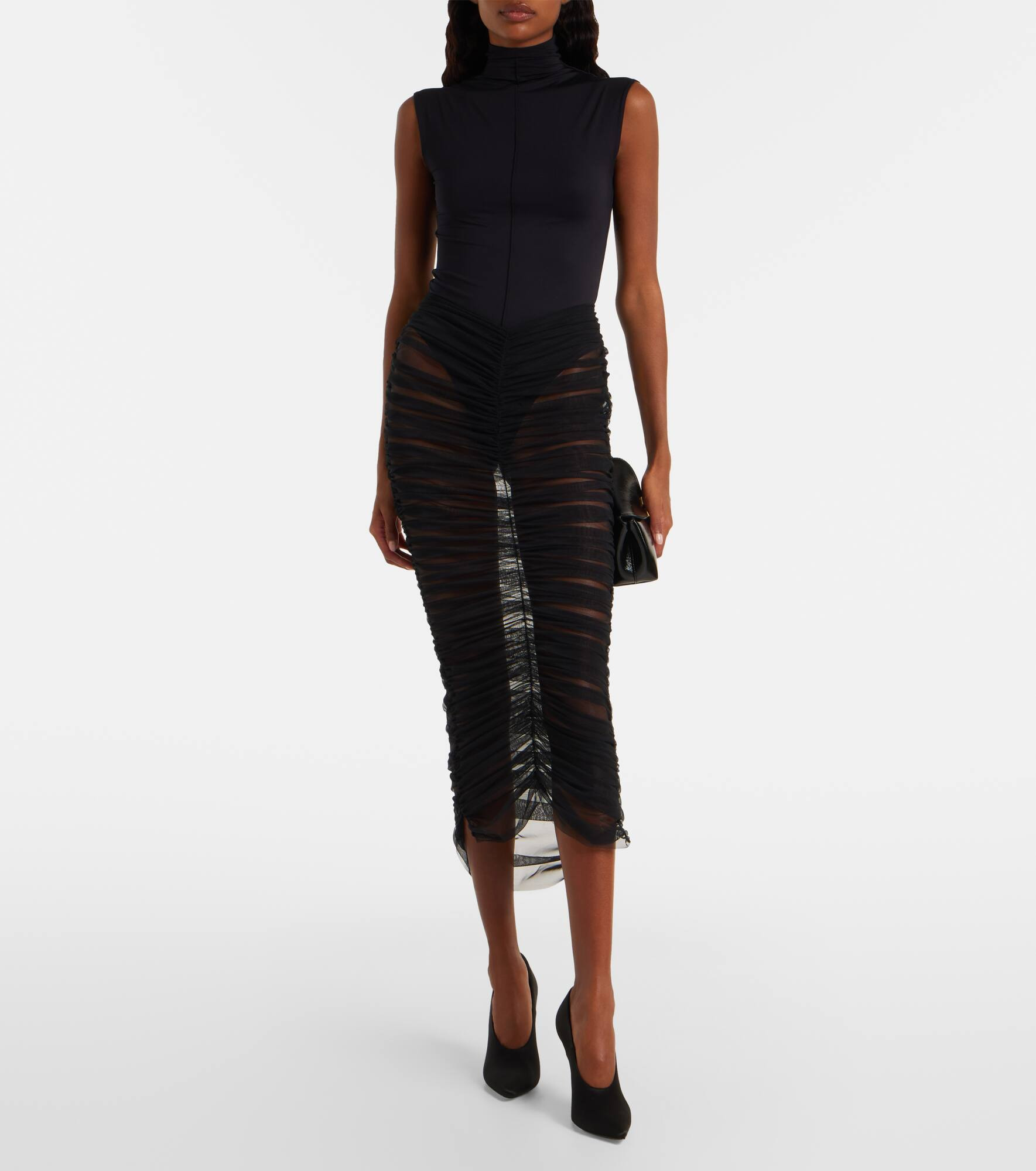 Sheer ruched mesh midi skirt - 2