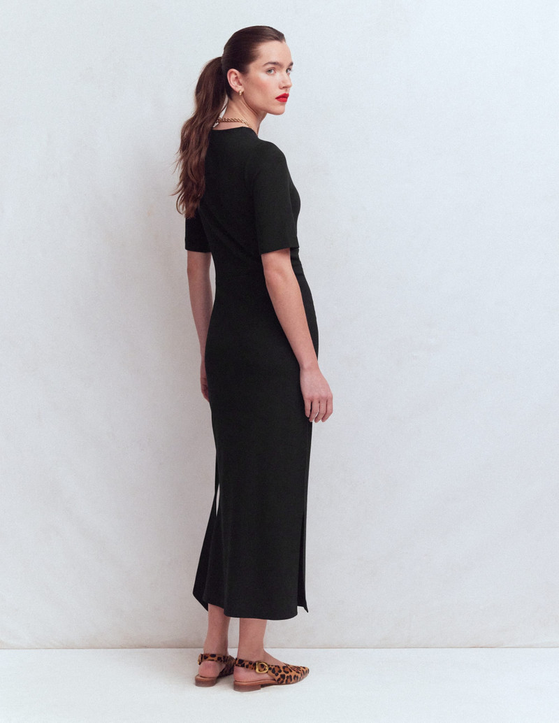 Zinnia Tie Ponte Midi Dress-Black 4