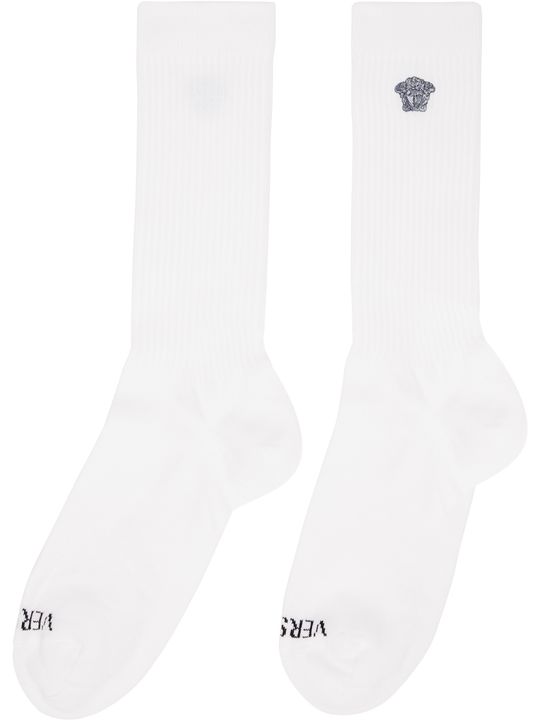 White Embroidered Medusa Ribbed Socks - 2