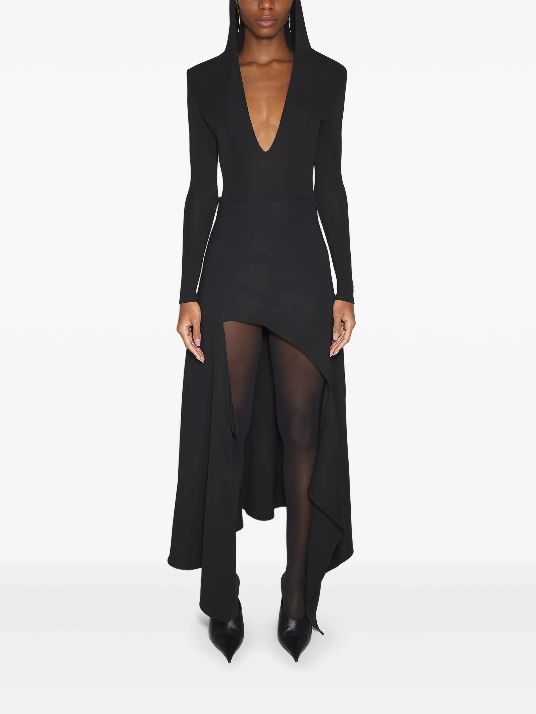 hooded asymmetric bodysuit - 1