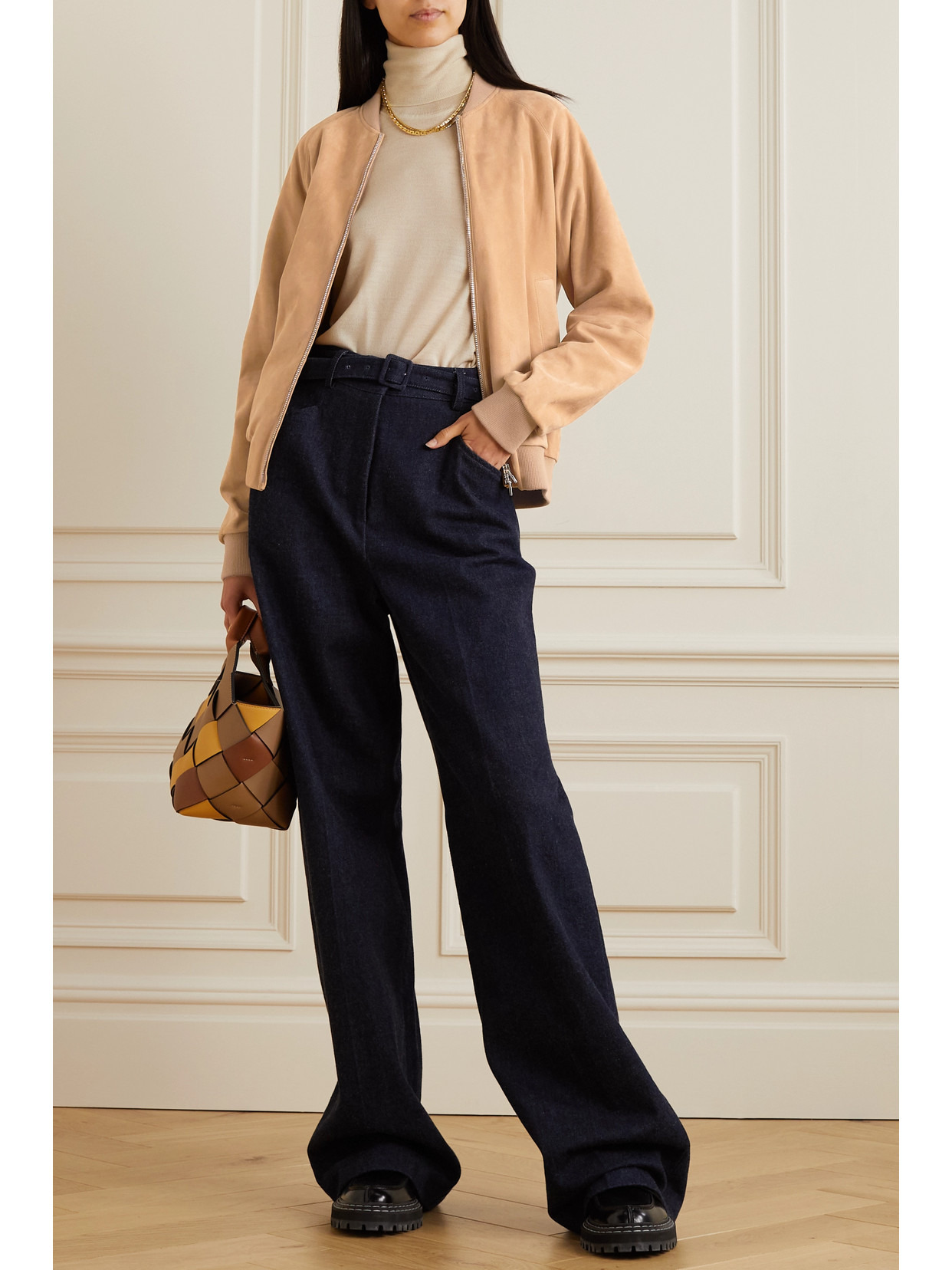 Ribbed Cashmere-trimmed Suede Bomber Jacket - 2