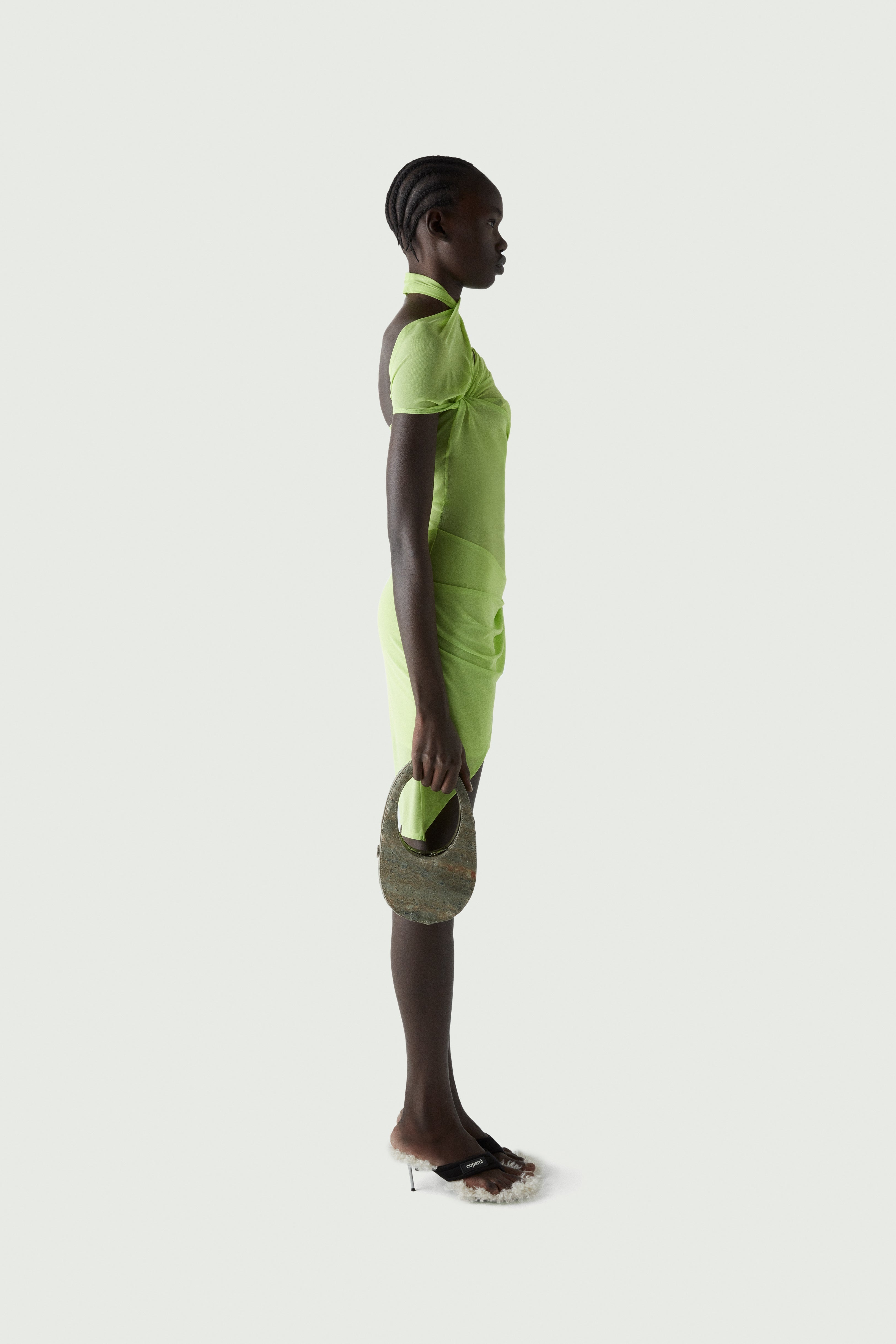 Asymmetric Draped Mesh Dress - 3