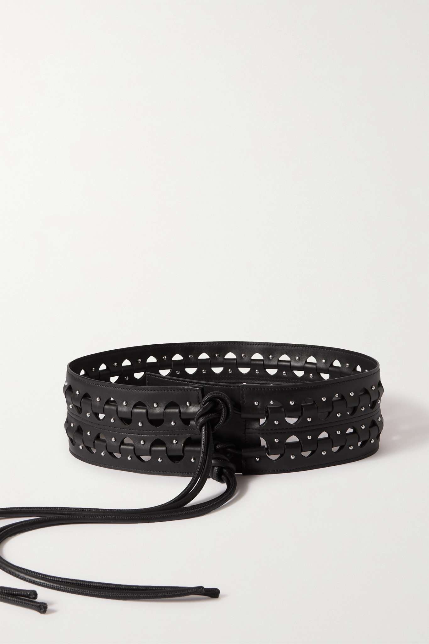 Studded laser-cut leather waist belt - 1