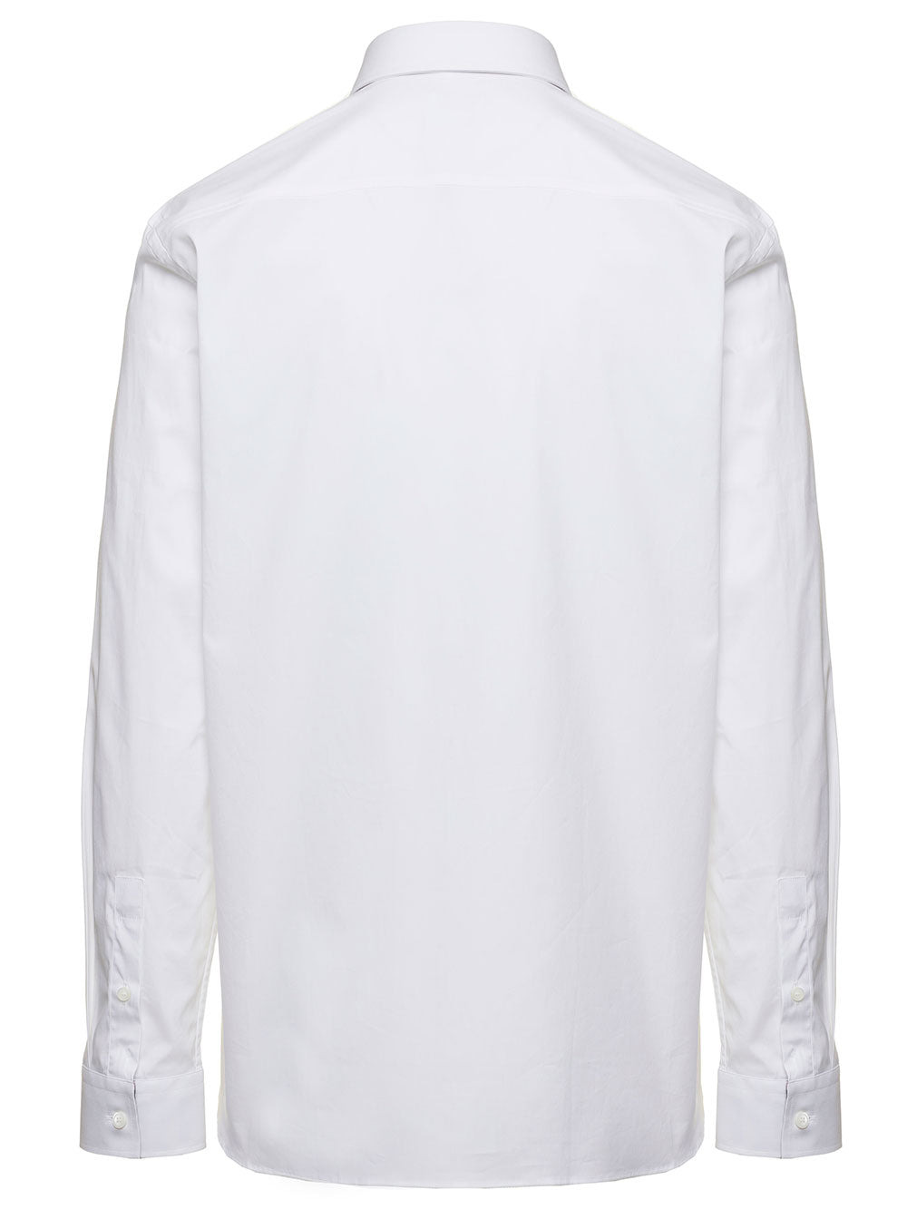 Burberry Men White Long Sleeve Shirt With Tonal Logo Embroidery In Stretch Cotton Man - 2