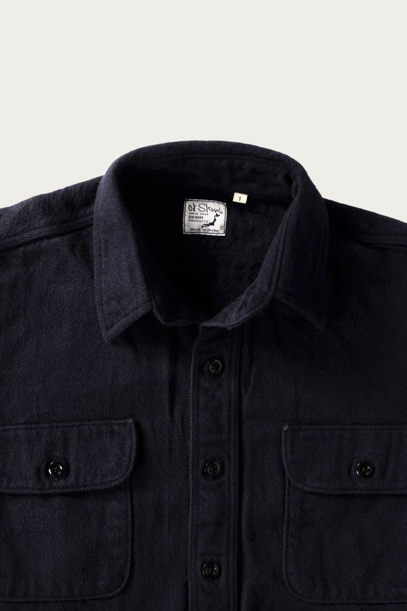 orSlow Organic Cotton Relax Fit Flannel Shirt - Navy outlook