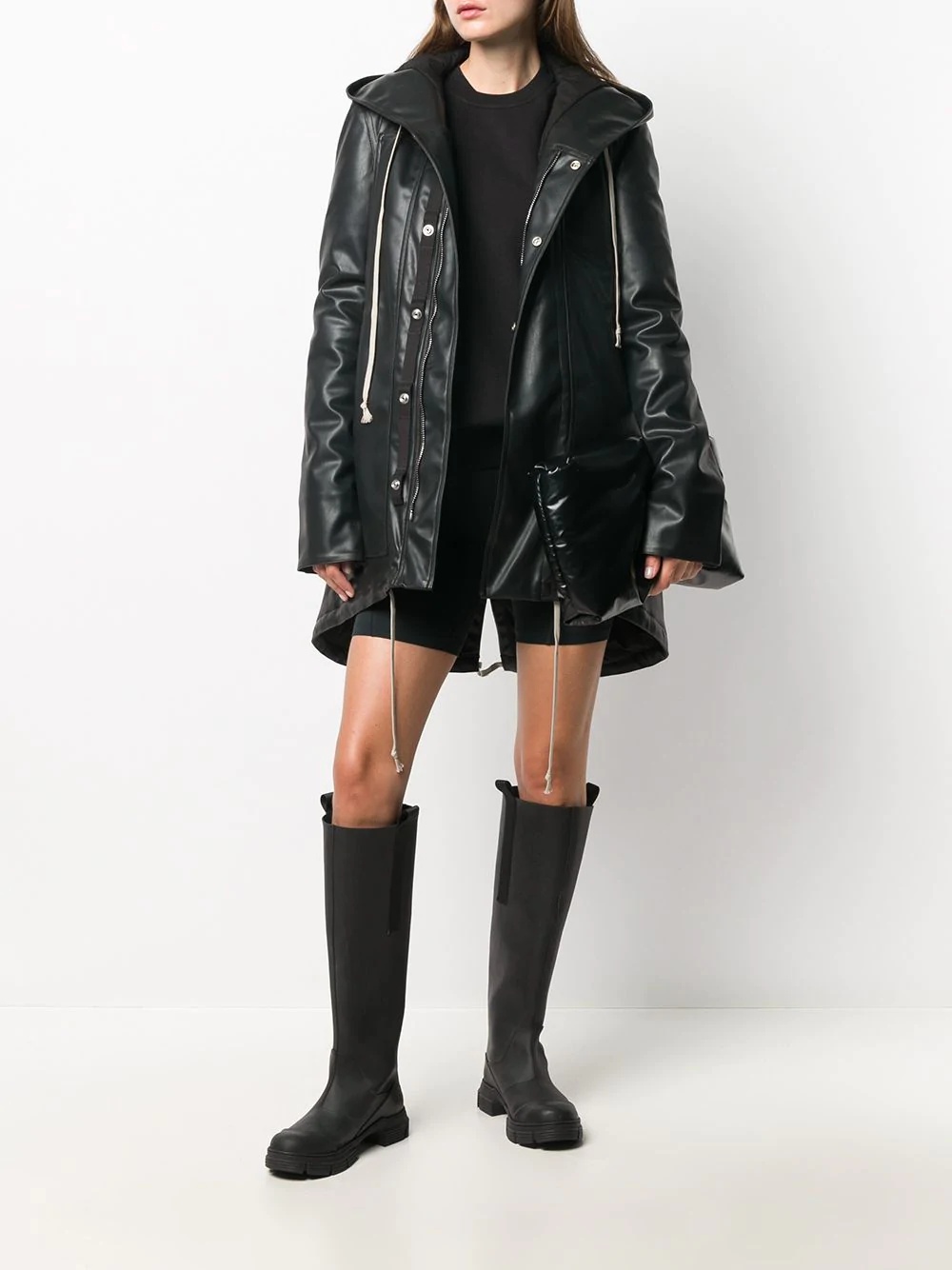 faux-leather hooded coat - 2