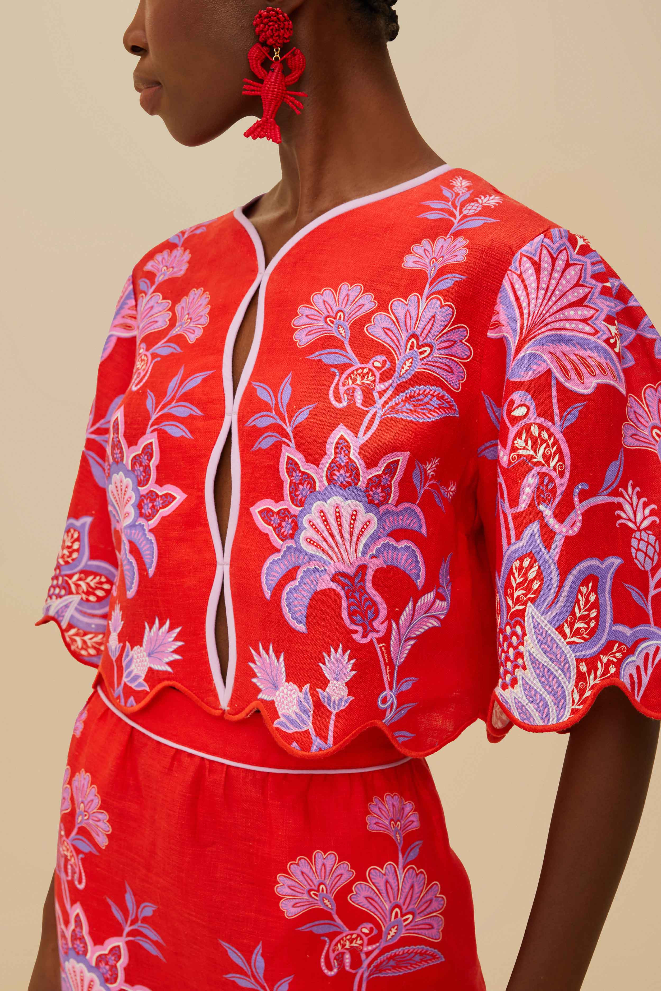 Red Porcelain Garden Euroflax™ Premium Linen Blouse - 3