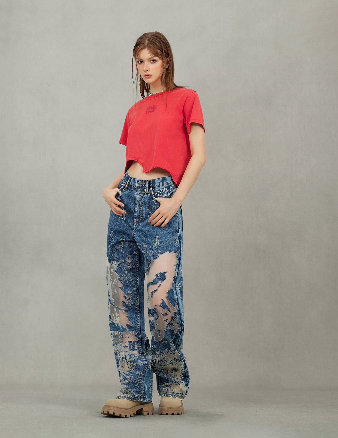 Logo Print and Distressed Detail Fashion Fit T-Shirt - 4