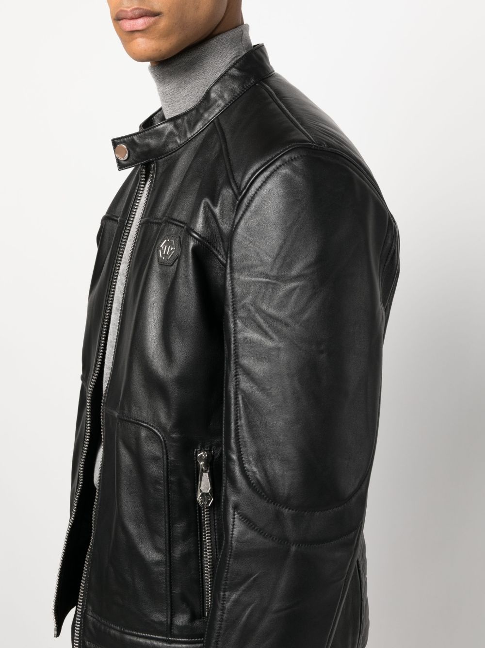 padded leather biket jacket - 5