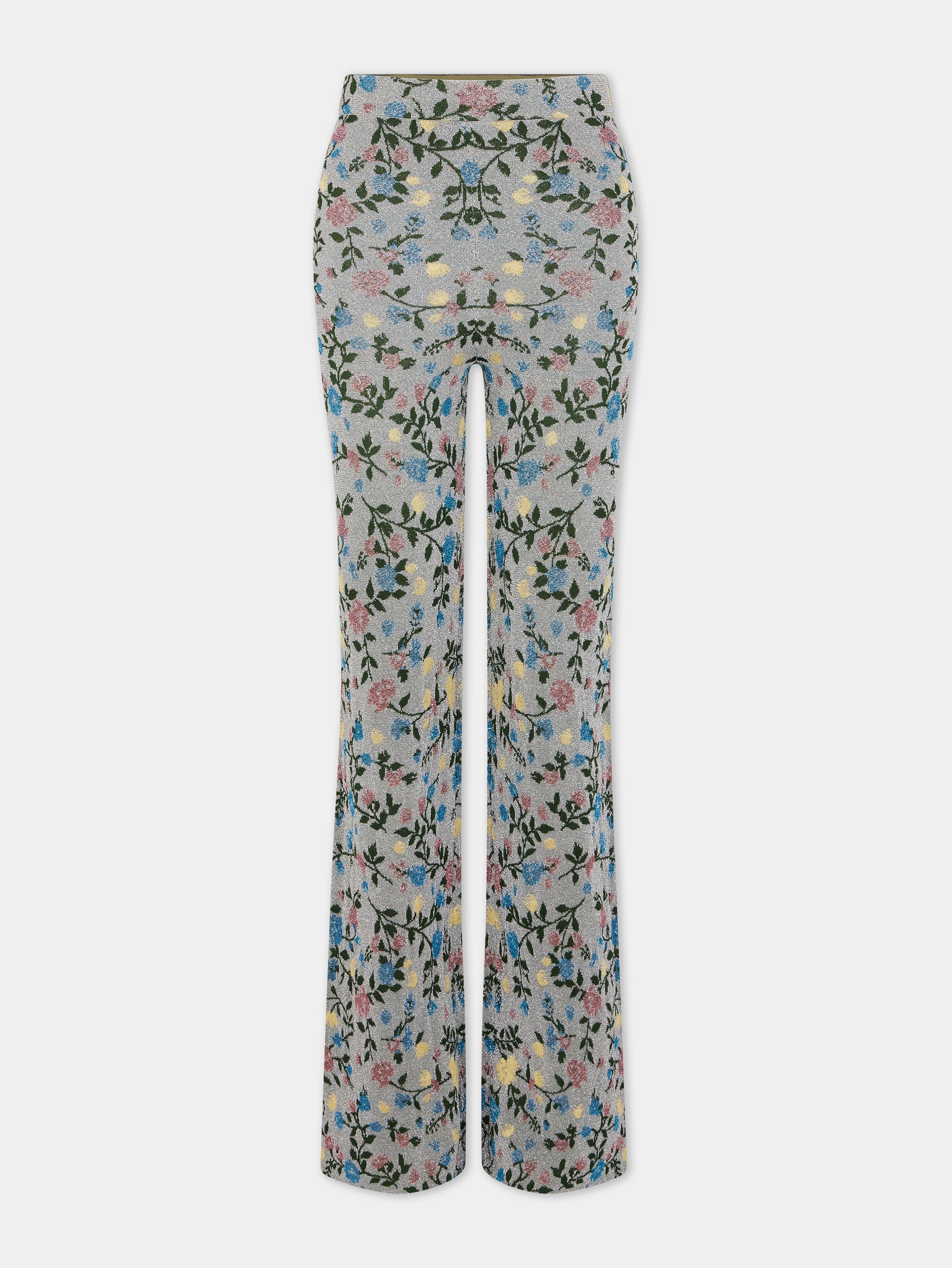 METALLIC FLORAL HIGH-RISE FLARED PANTS - 1