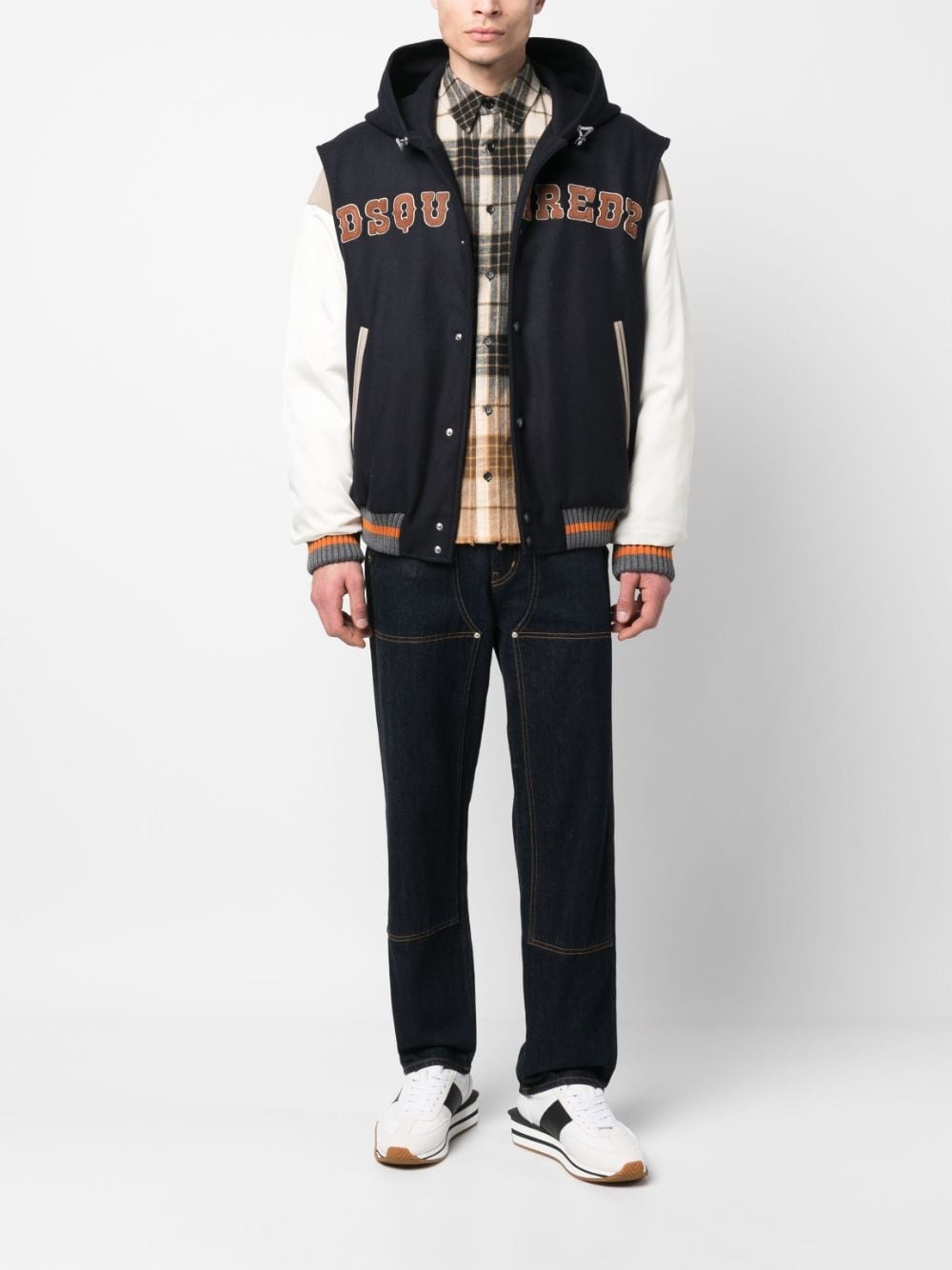 layered hooded varsity jacket - 2