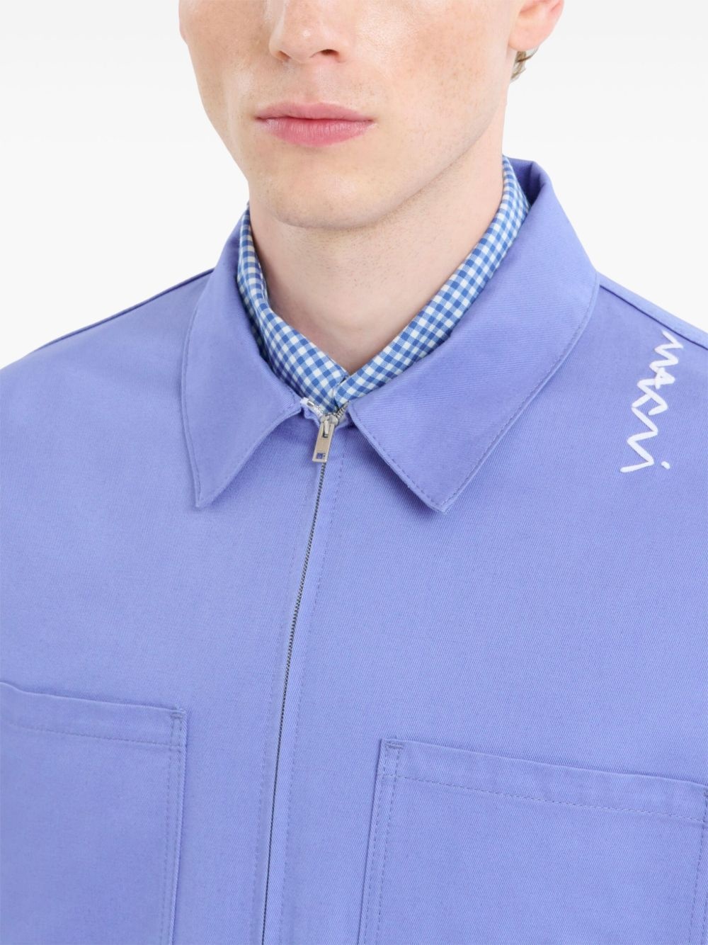 logo-embroidered cotton shirt jacket - 5