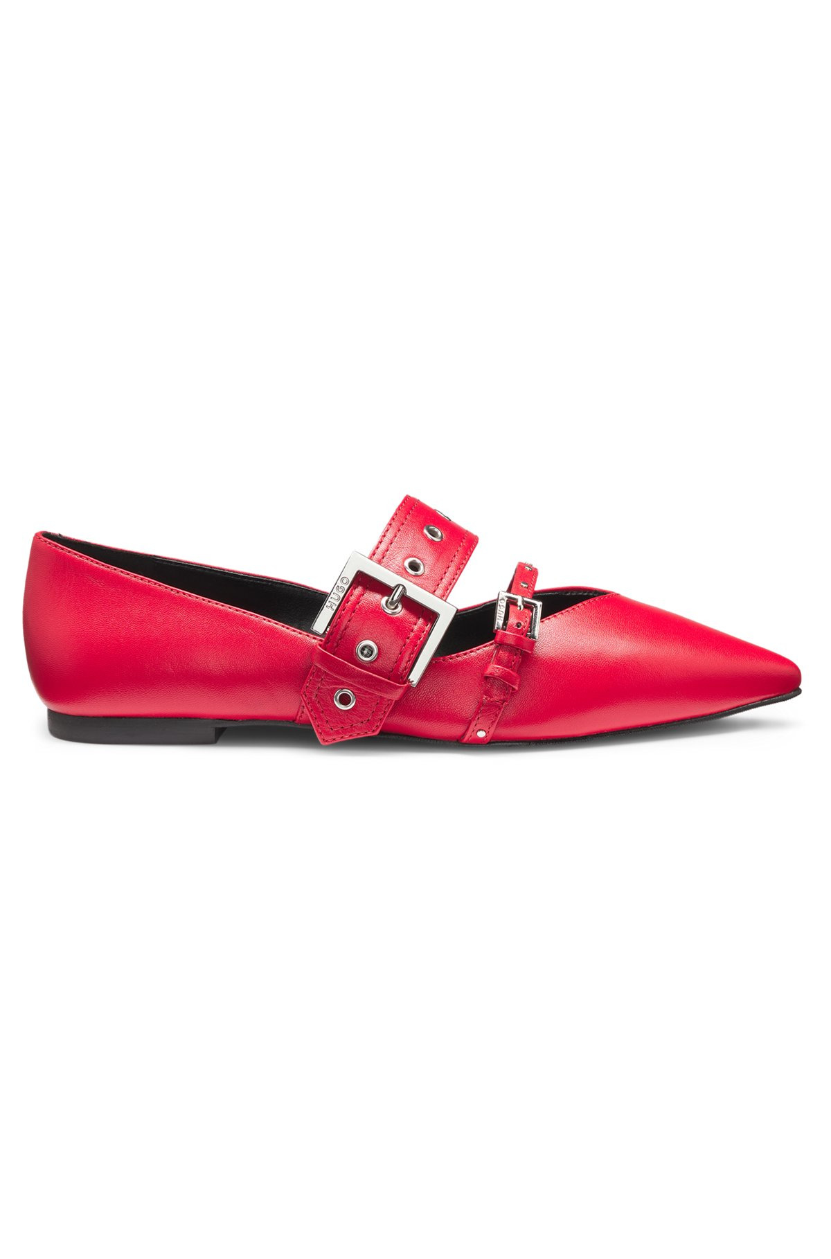 NAPPA-LEATHER BALLERINA PUMPS WITH BUCKLED STRAPS - 1