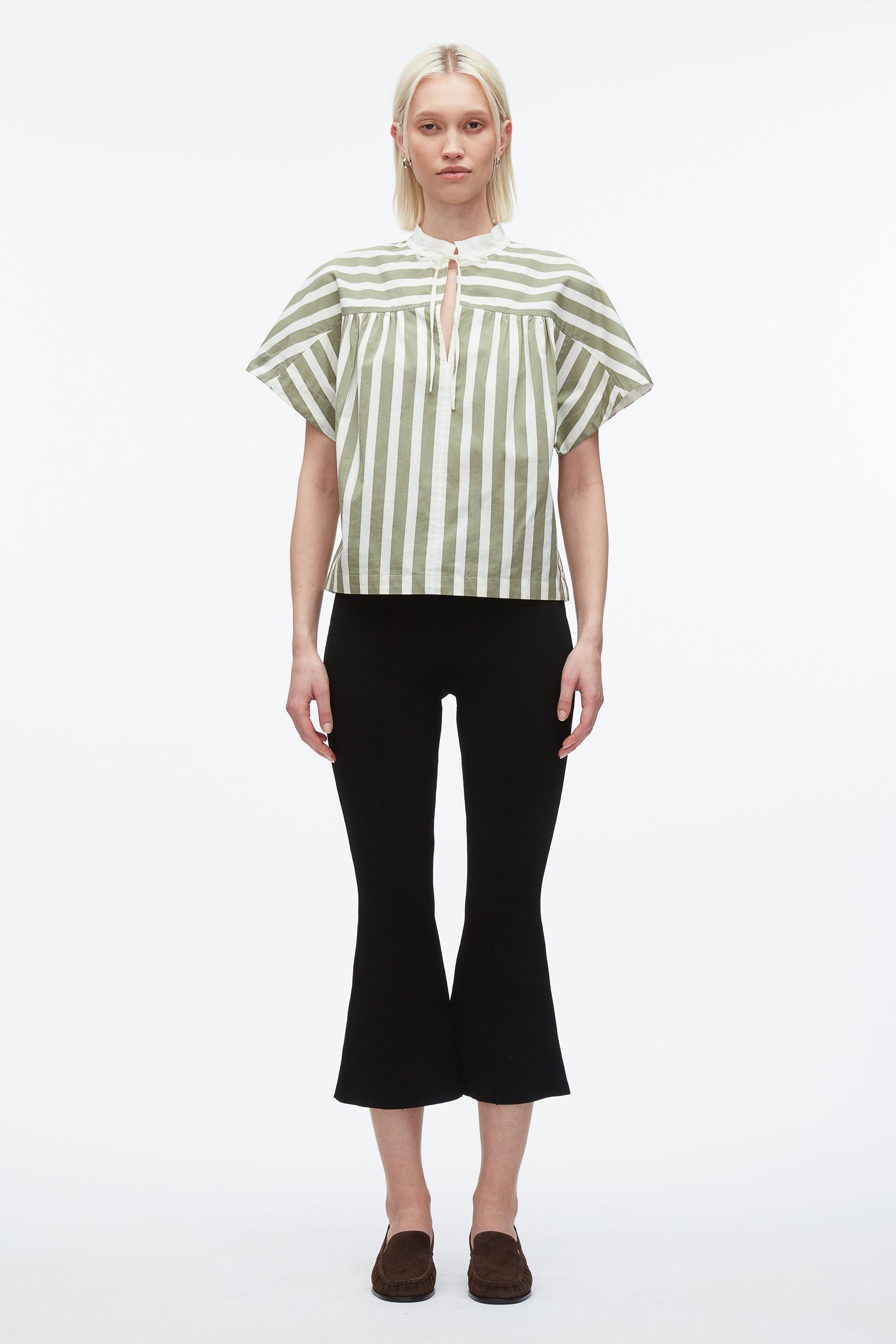 Striped Open Neck Top with Ties - 2